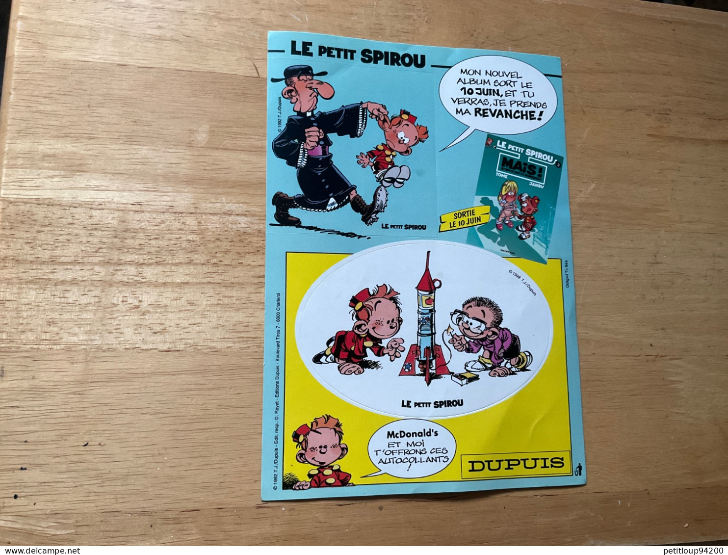 AUTOCOLLANT  Mc Donald’s  LE PETIT SPIROU No 3  Année 1992  DUPUIS - Stickers