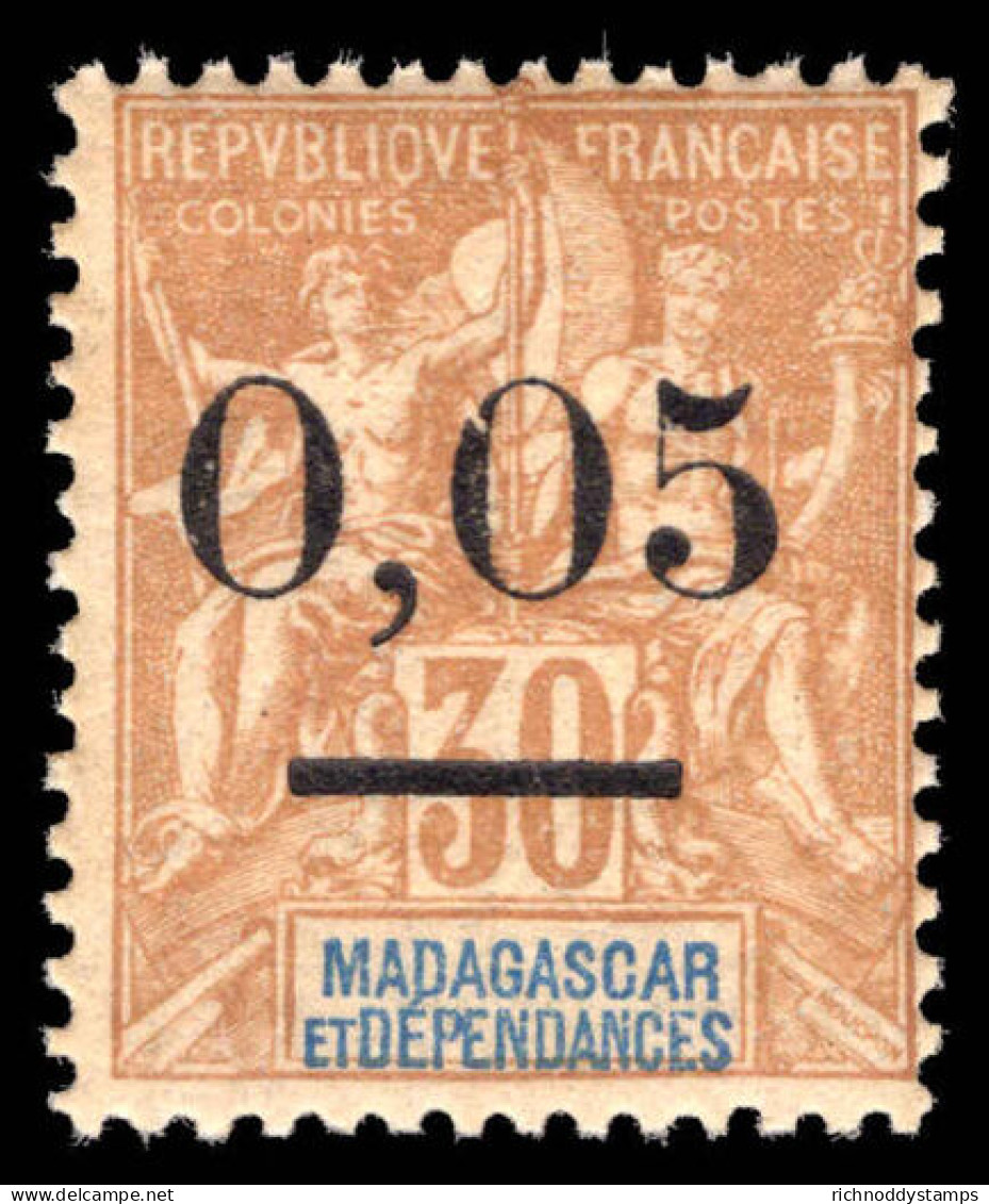 Madagascar 1902 0,05 On 30c Cinnamon Type 3 Unmounted Mint. - Unused Stamps