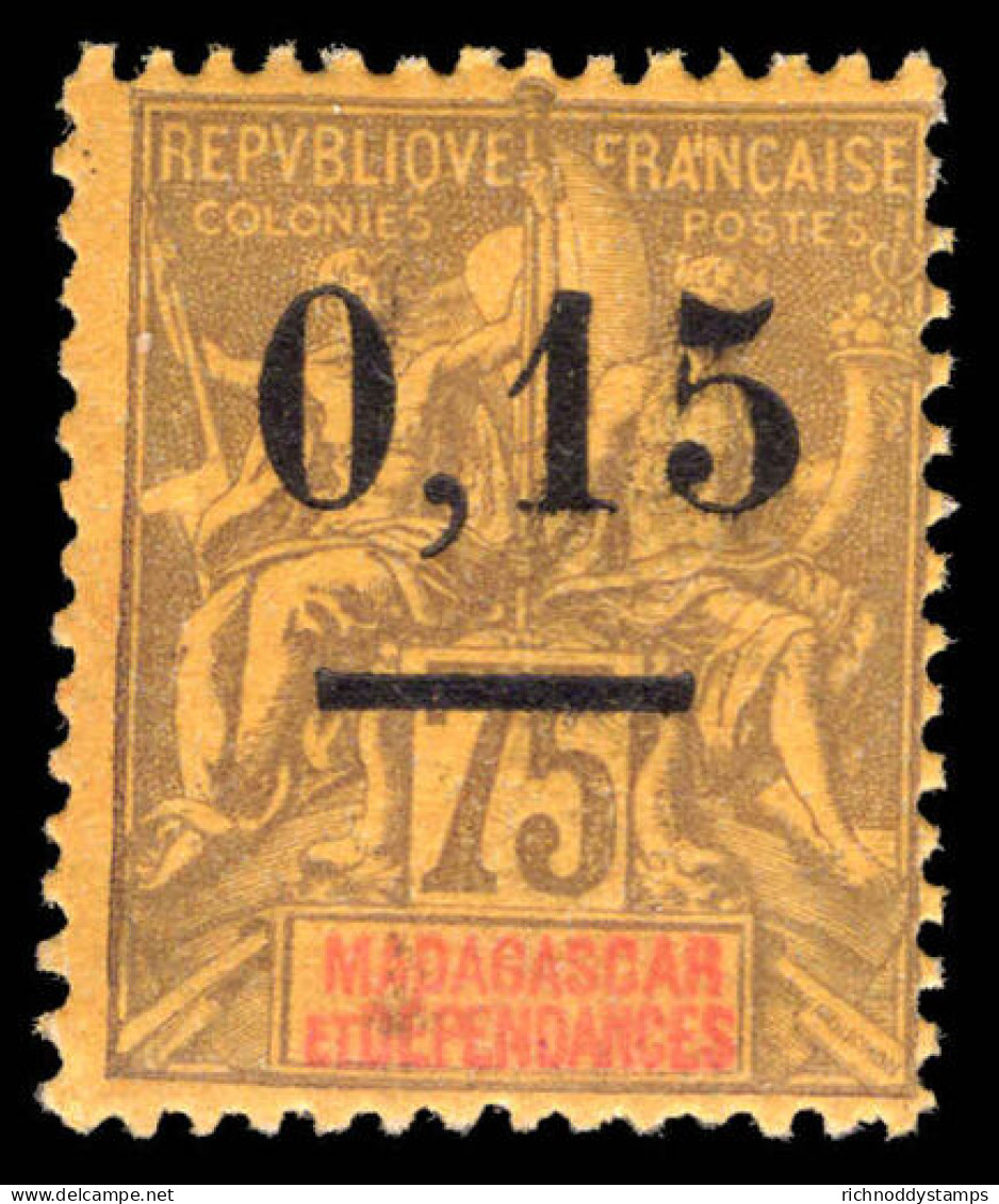 Madagascar 1902 0,15 On 75c Violet On Orange Unmounted Mint. - Neufs