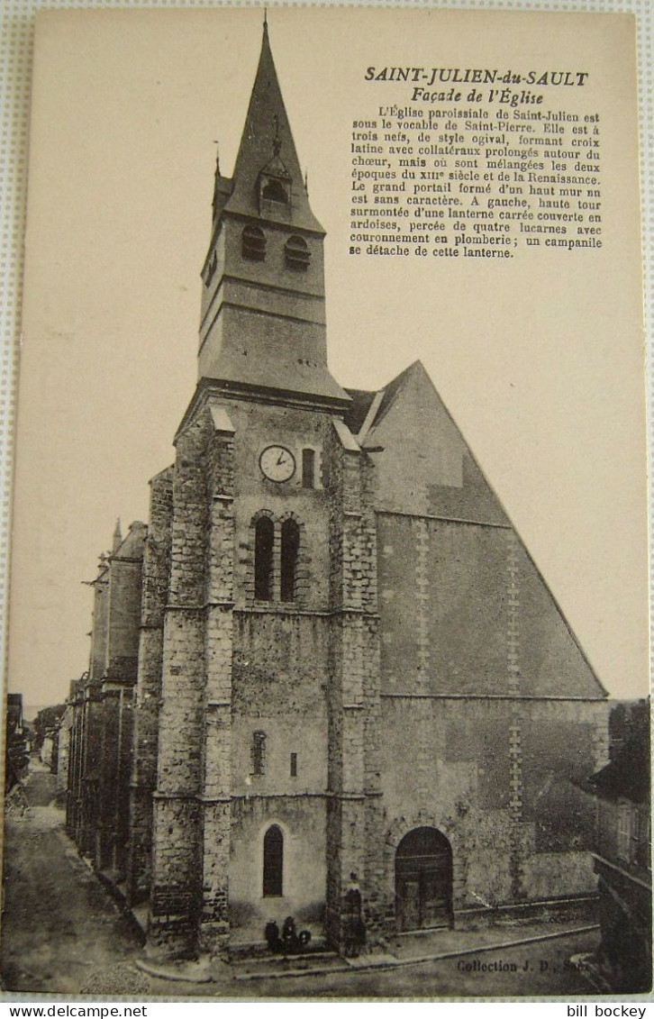 CPA Années 1920 SAINT-JULIEN-DU-SAUT Animée  Façade De L'Église  Bourgogne, Sens, - Saint Julien Du Sault