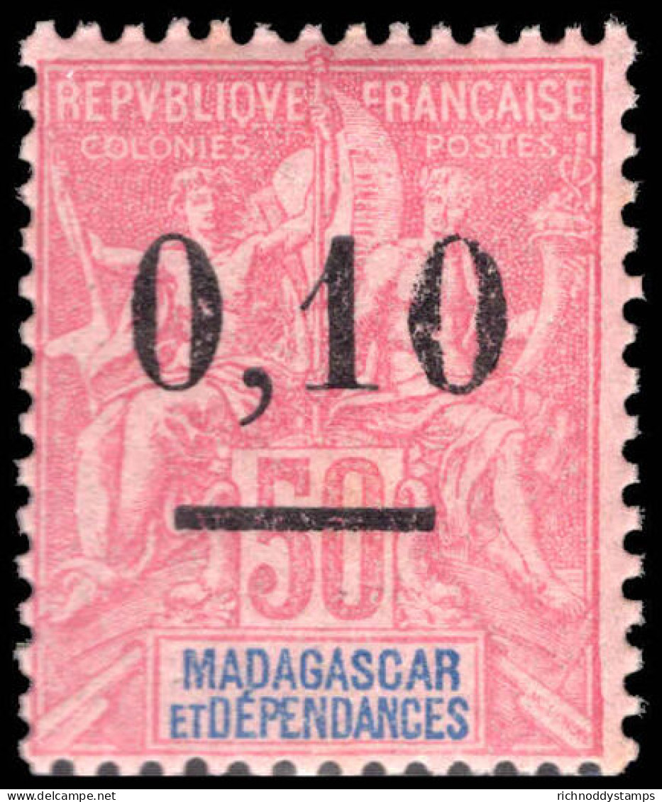 Madagascar 1902 0,10 On 50c Carmine On Rose Type 2 Unmounted Mint. - Unused Stamps