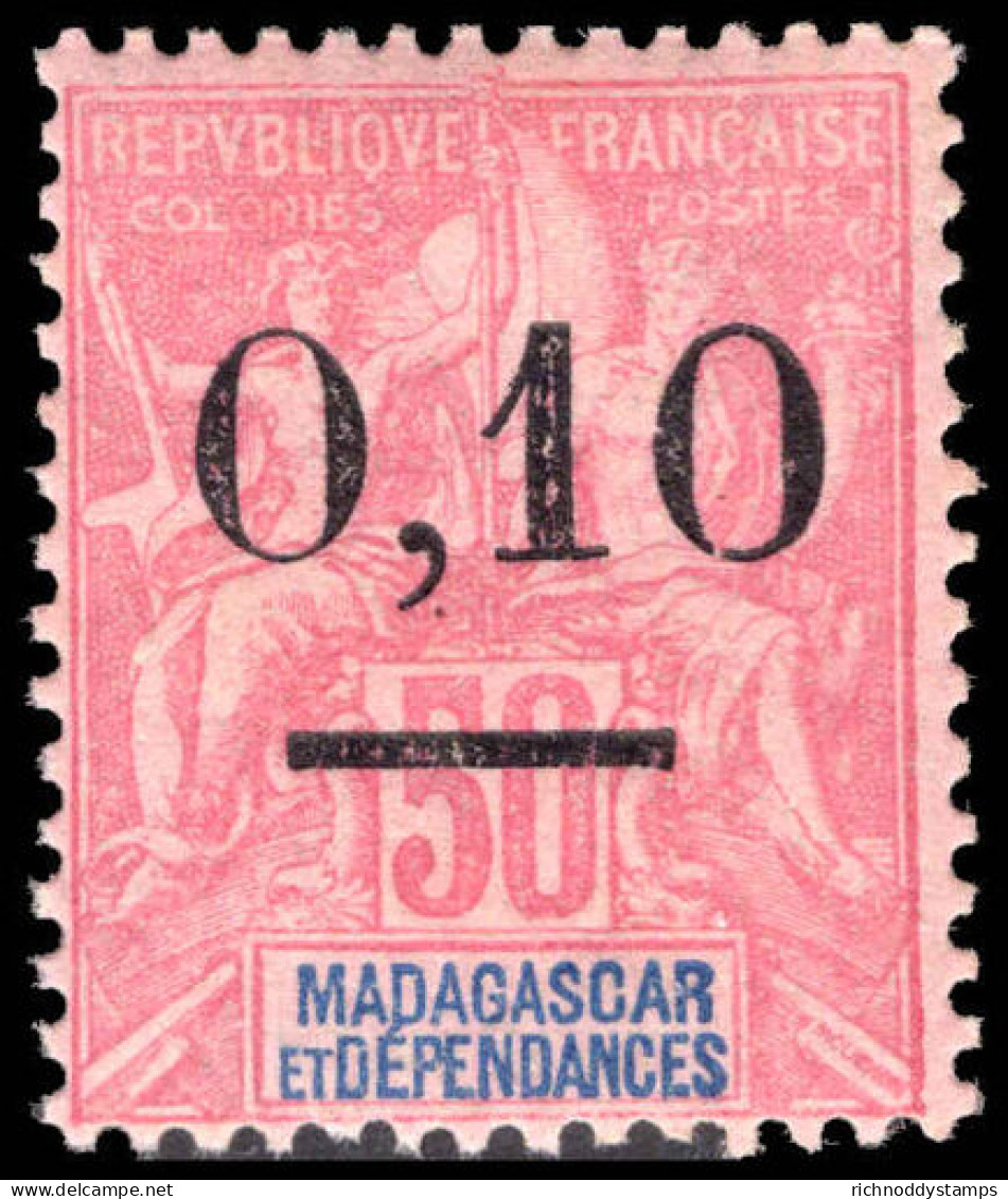 Madagascar 1902 0,10 On 50c Carmine On Rose Type 3 Lightly Mounted Mint. - Unused Stamps