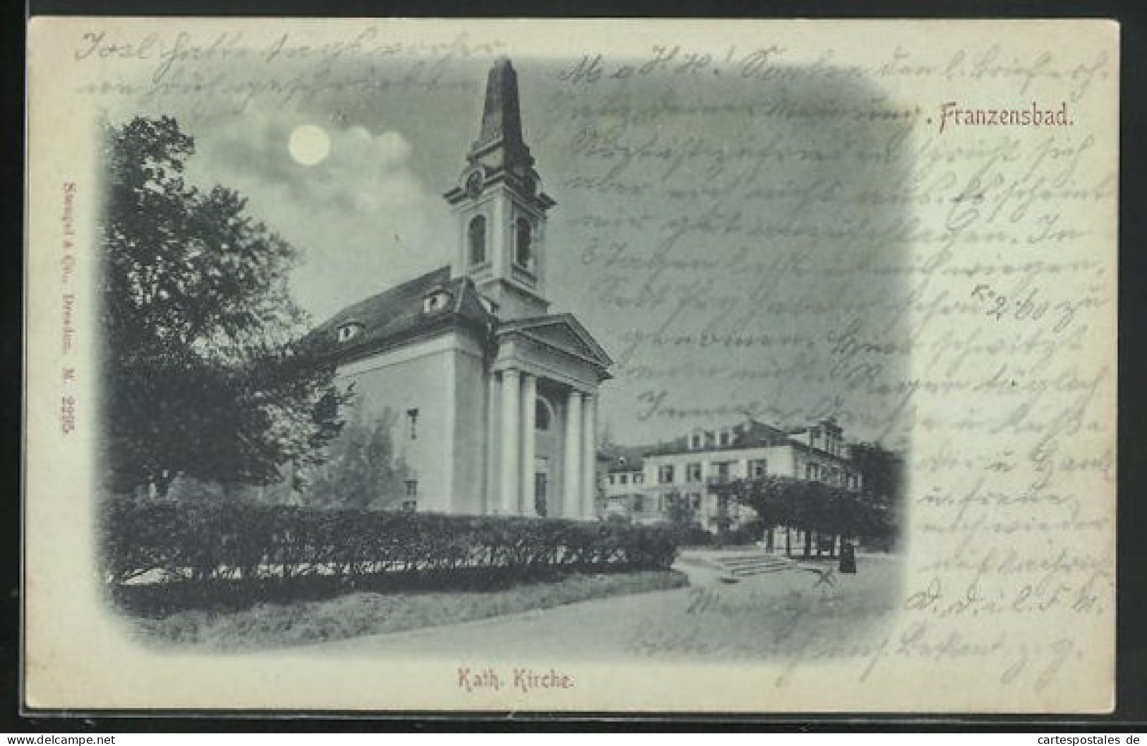 Mondschein-AK Franzensbad, Katholische Kirche  - Tchéquie