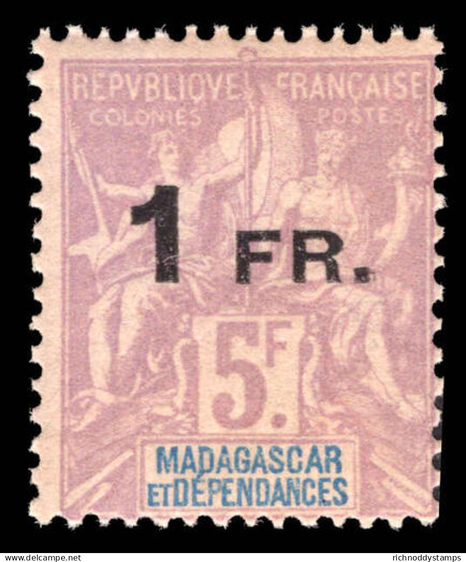 Madagascar 1921 1FR On 5f Mauve And Blue Unmounted Mint. - Ungebraucht