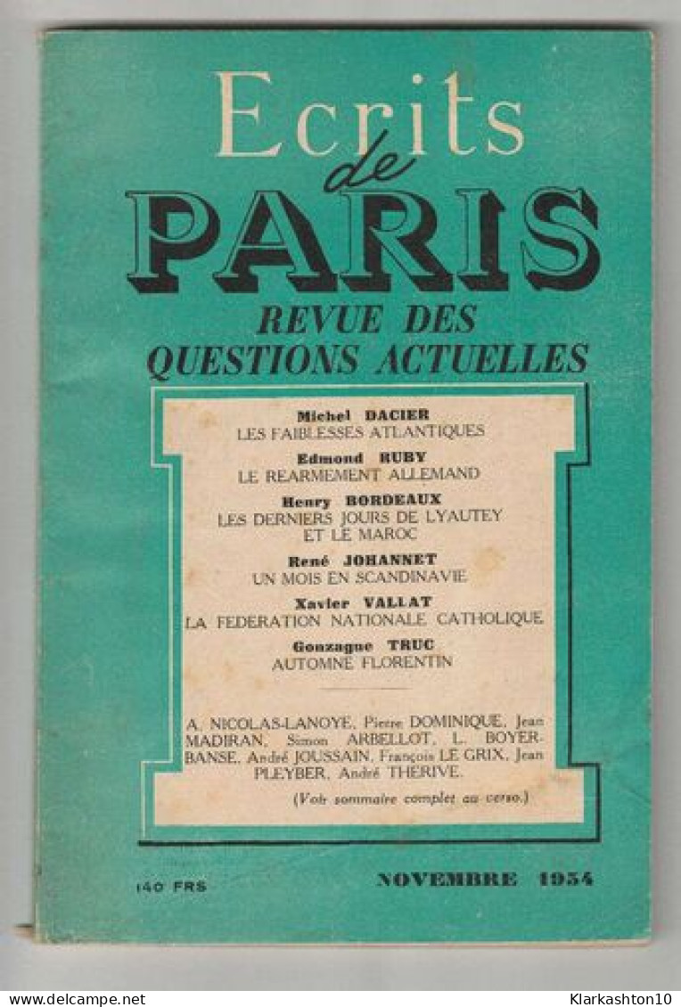 ECRITS DE PARIS No 120 Novembre 1954 Michel Dacier - Autres & Non Classés