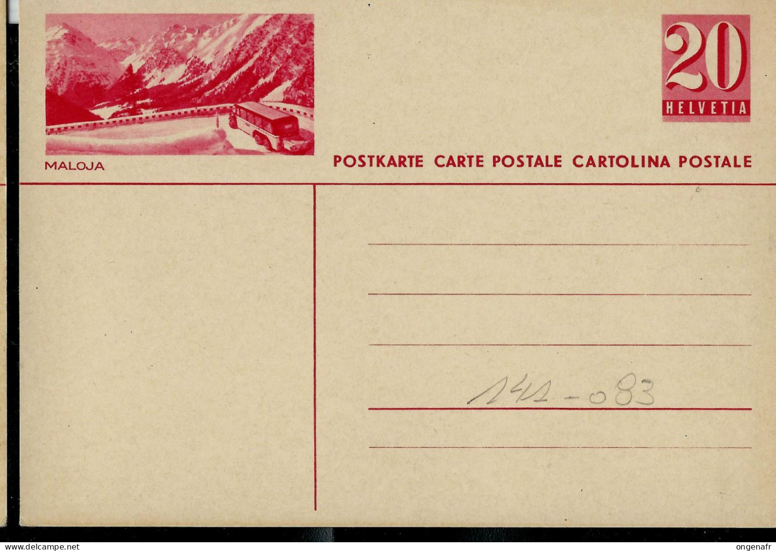 Carte Illustrée Neuve N° 141 - 083 -- MALOJA  --  Car Postal - ( N° Zumstein 2009) - Entiers Postaux