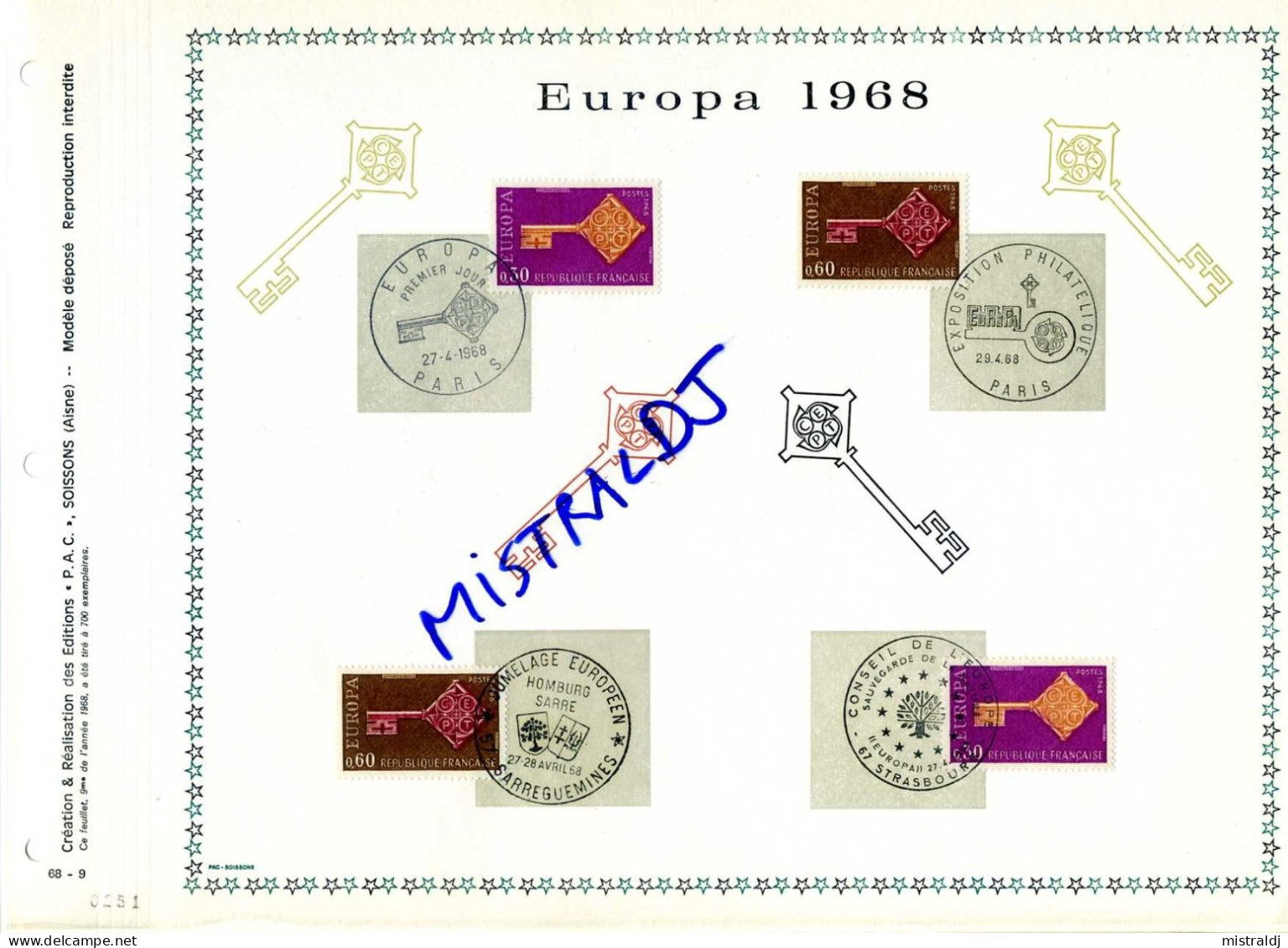 Rare Feuillet PAC (précurseur De CEF) De 1968 - EUROPA 1968 – 2 X Deux Valeurs - 1960-1969