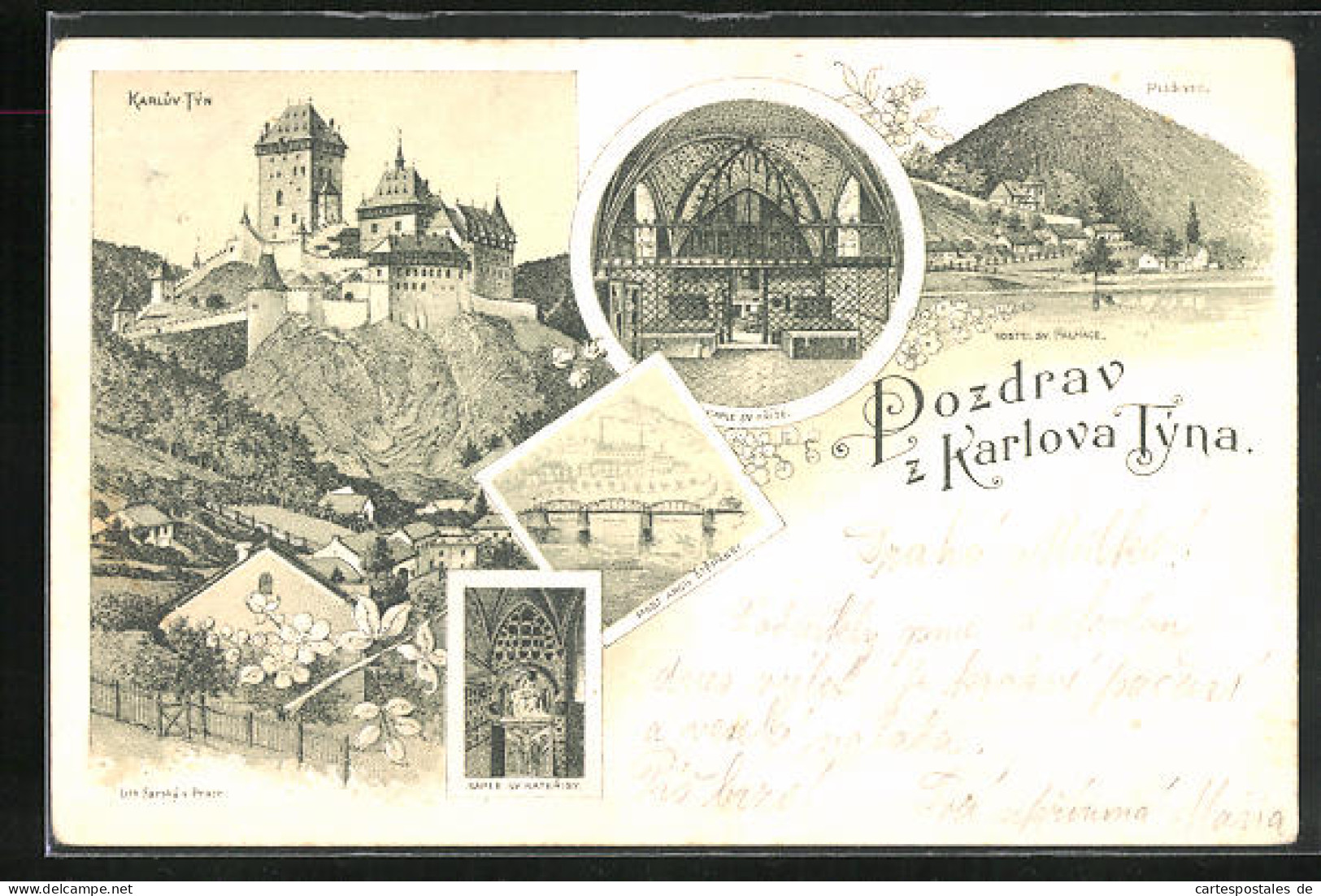 Lithographie Karluv Tyn, Kaple Sv. Kateriny, Plesivec, Kaple Sv. Krize  - Czech Republic