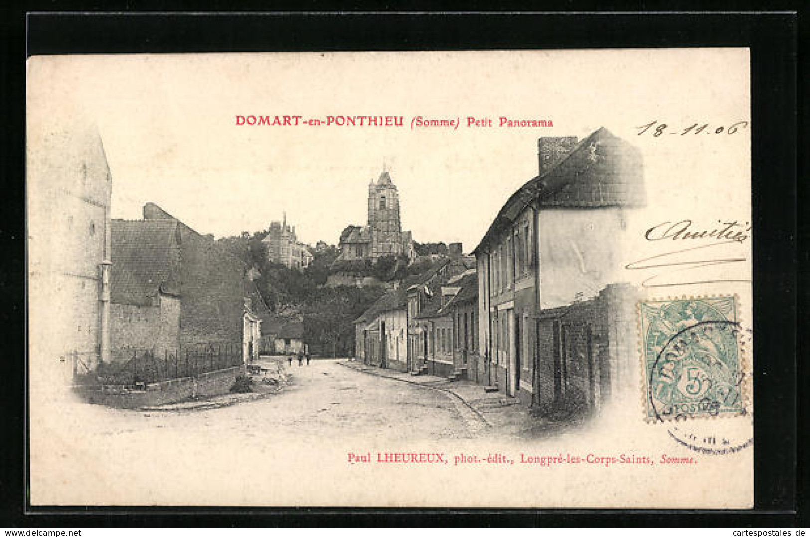 CPA Domart-en-Ponthieu, Petit Vue Générale, L`Eglise  - Other & Unclassified