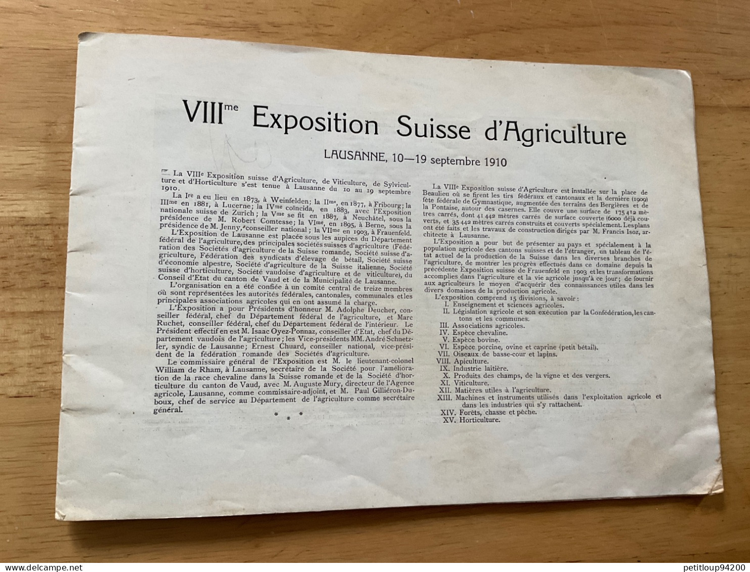 ALBUM SOUVENIR OFFICIEL VIIIeme EXPOSITION SUISSE D’AGRICULTURE Viticulture-Sylviculture-Horticulture LAUSANNE Sept.1910 - Lausanne