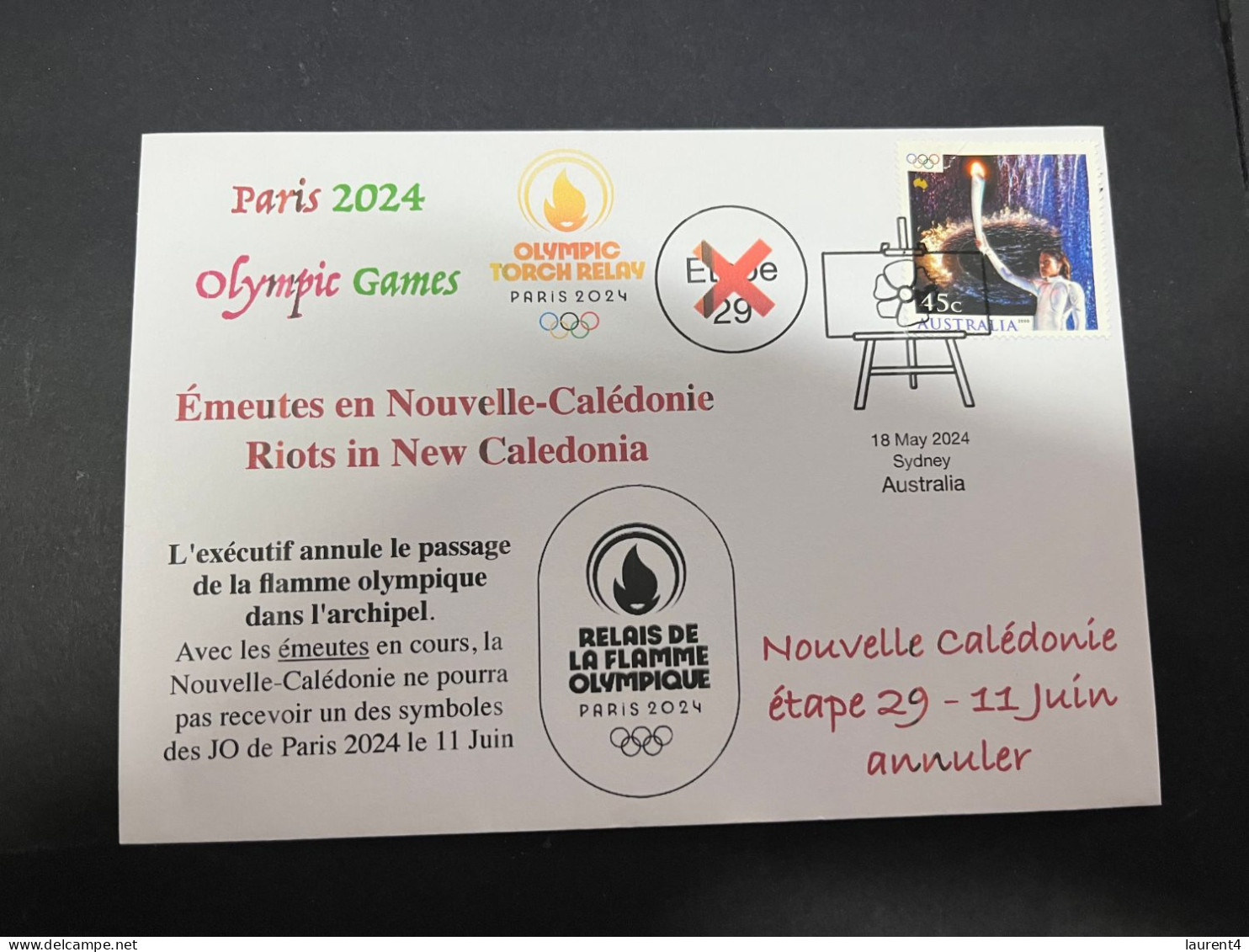 19-5-2024 (5 Z 27) (émeute) Riot In New Caledonia - The Paris Olympic Flame Will NOT Travel To New Caledonia On 11 June - Sommer 2024: Paris