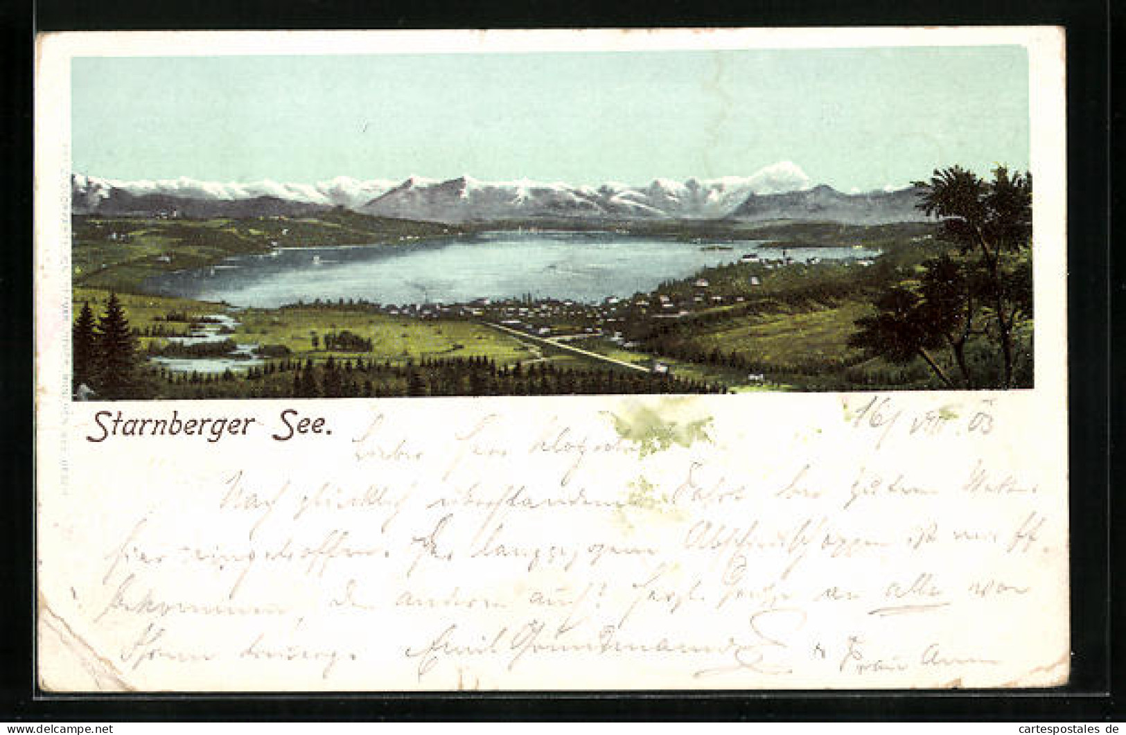 Lithographie Starnberg, Landschaftspanorama Mit Dem Starnberger See Und Den Alpen Dahinter  - Starnberg
