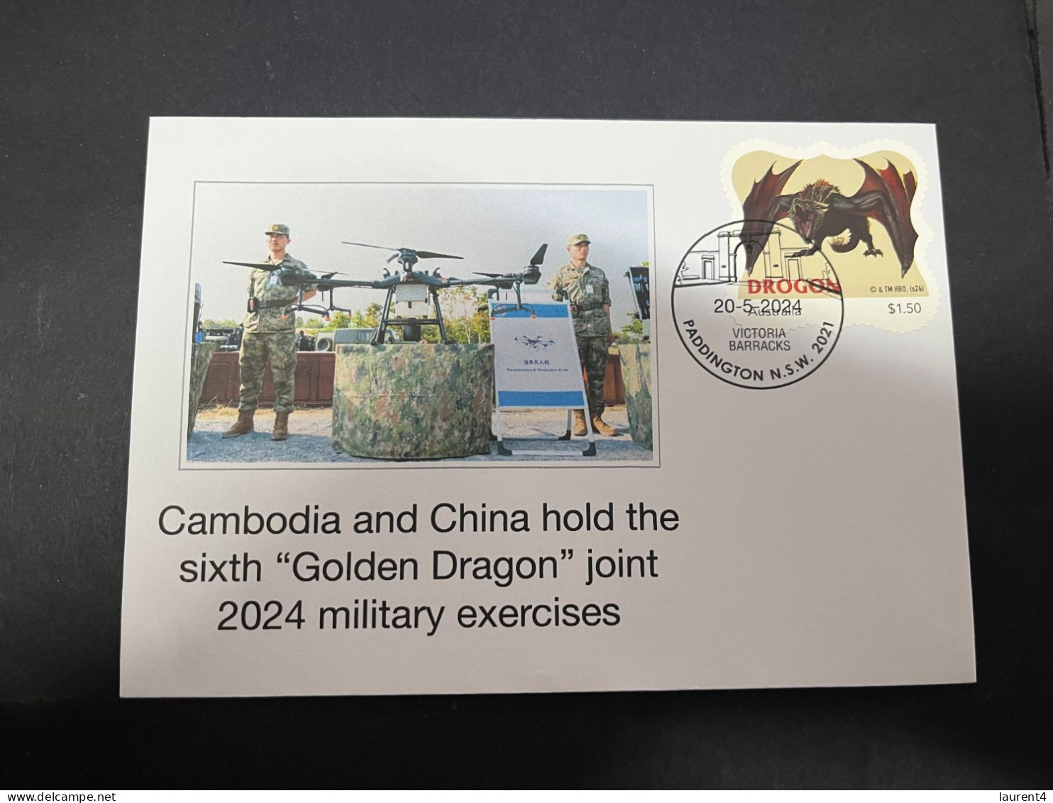 20-5-2024 (5 Z 37) China & Cambodia Sixt "Golden Dragon" Military Exercise (with Dragon Stamp) - Militaria