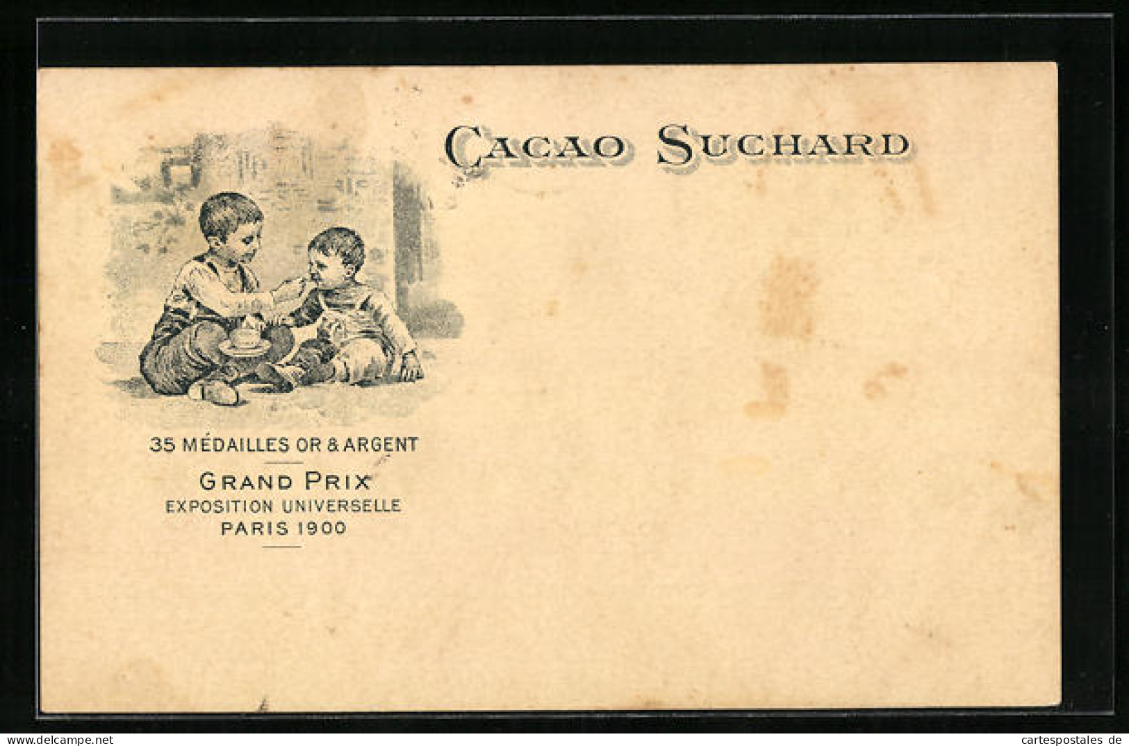 AK Reklame Für Cacao Suchard, Bube Trinkt Kakao Von Einem Löffel, Grand Prix Paris 1900, Ganzsache  - Cultures