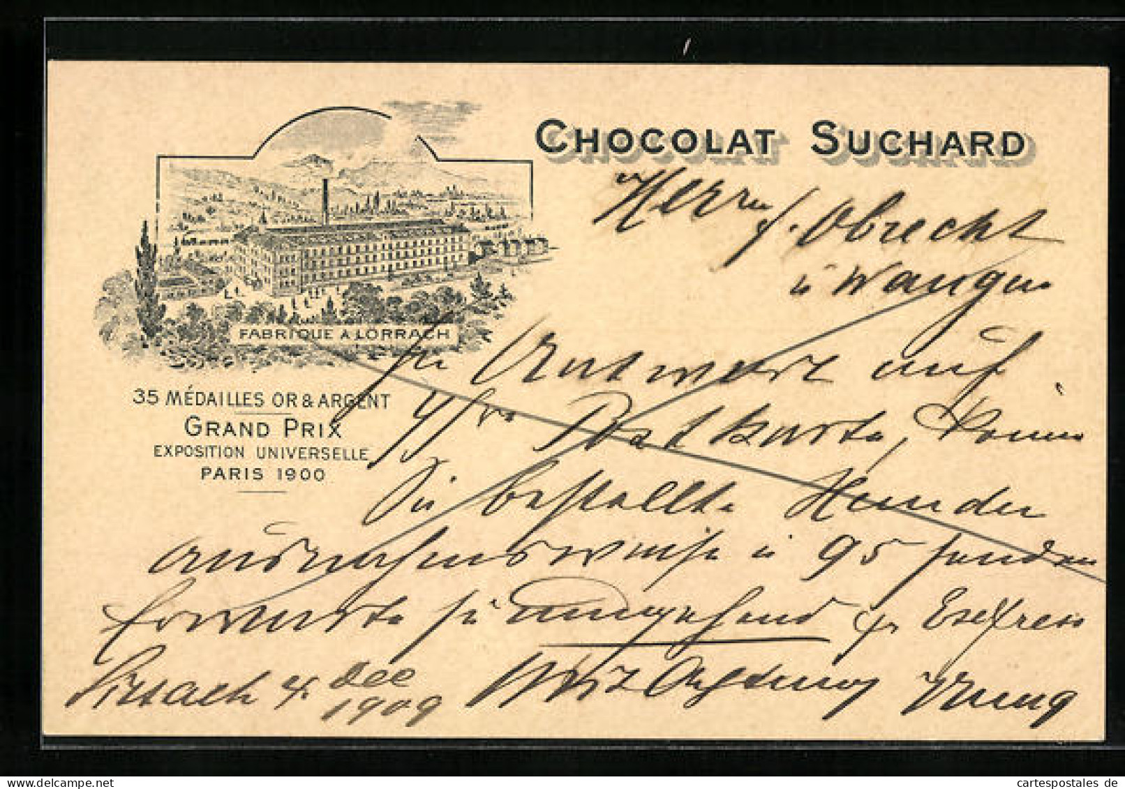 AK Lörrach, Reklame Für Chocolat Suchard, Fabrikansicht Lörrach, Paris Grand Prix 1900, Ganzsache  - Landwirtschaftl. Anbau