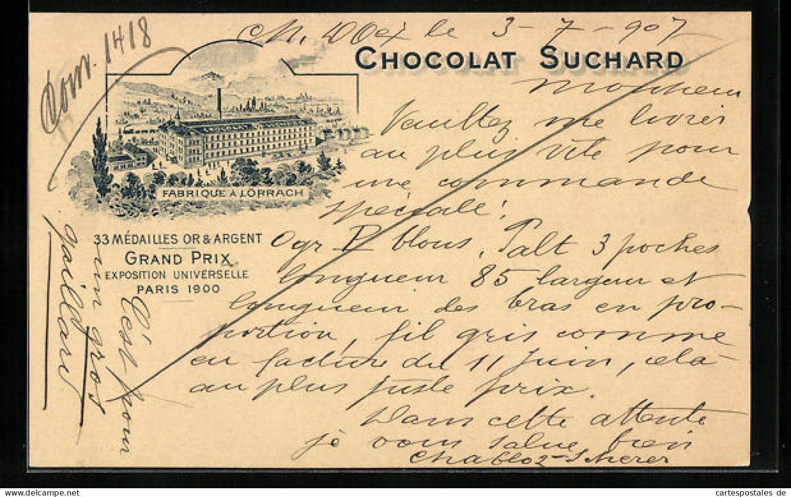 AK Lörrach, Reklame Für Chocolat Suchard, Fabrikansicht Lörrach, Paris Grand Prix 1900  - Cultivation