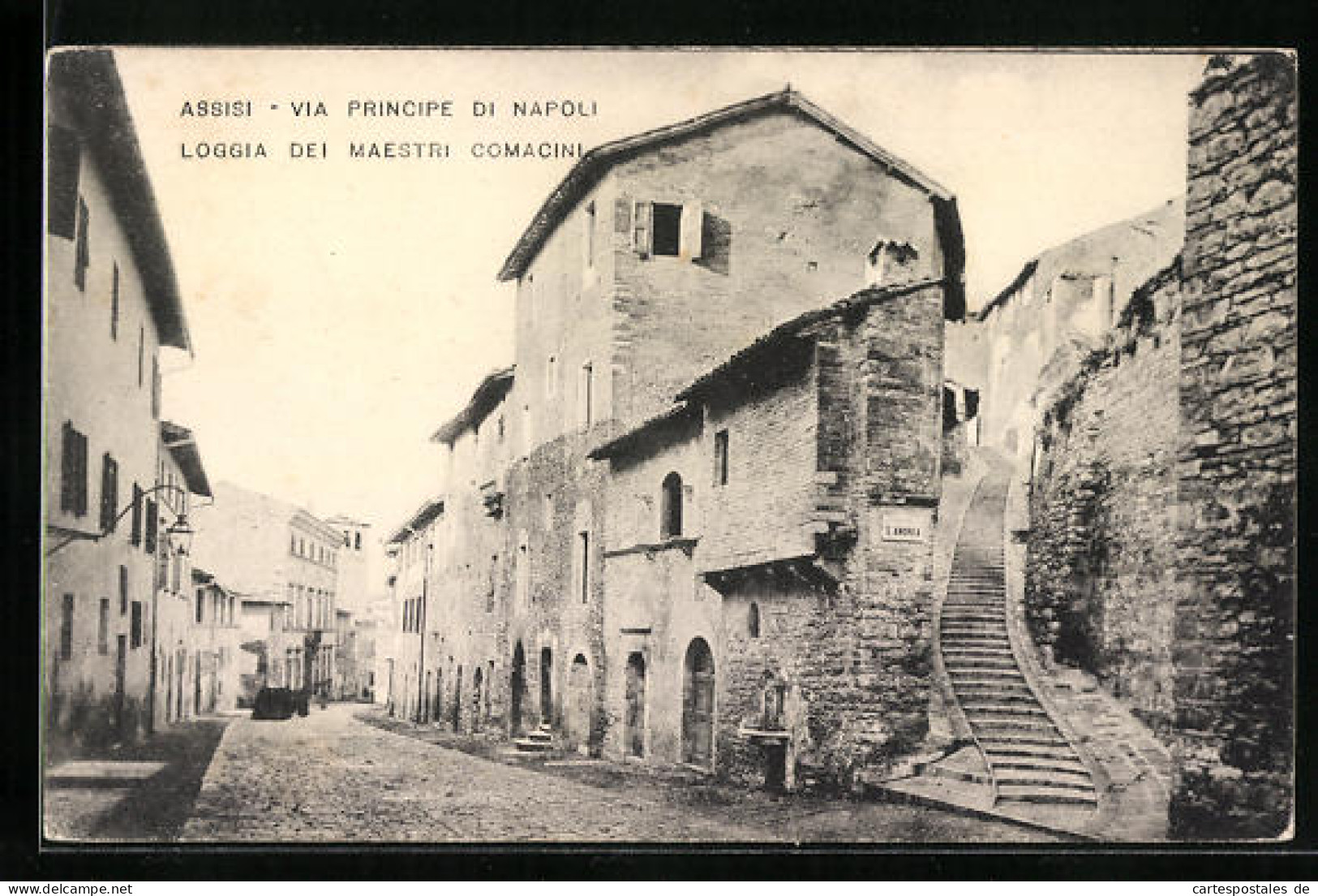 Cartolina Assisi, Via Pricipe Di Napoli, Loggia Dei Maestri Comacini  - Sonstige & Ohne Zuordnung