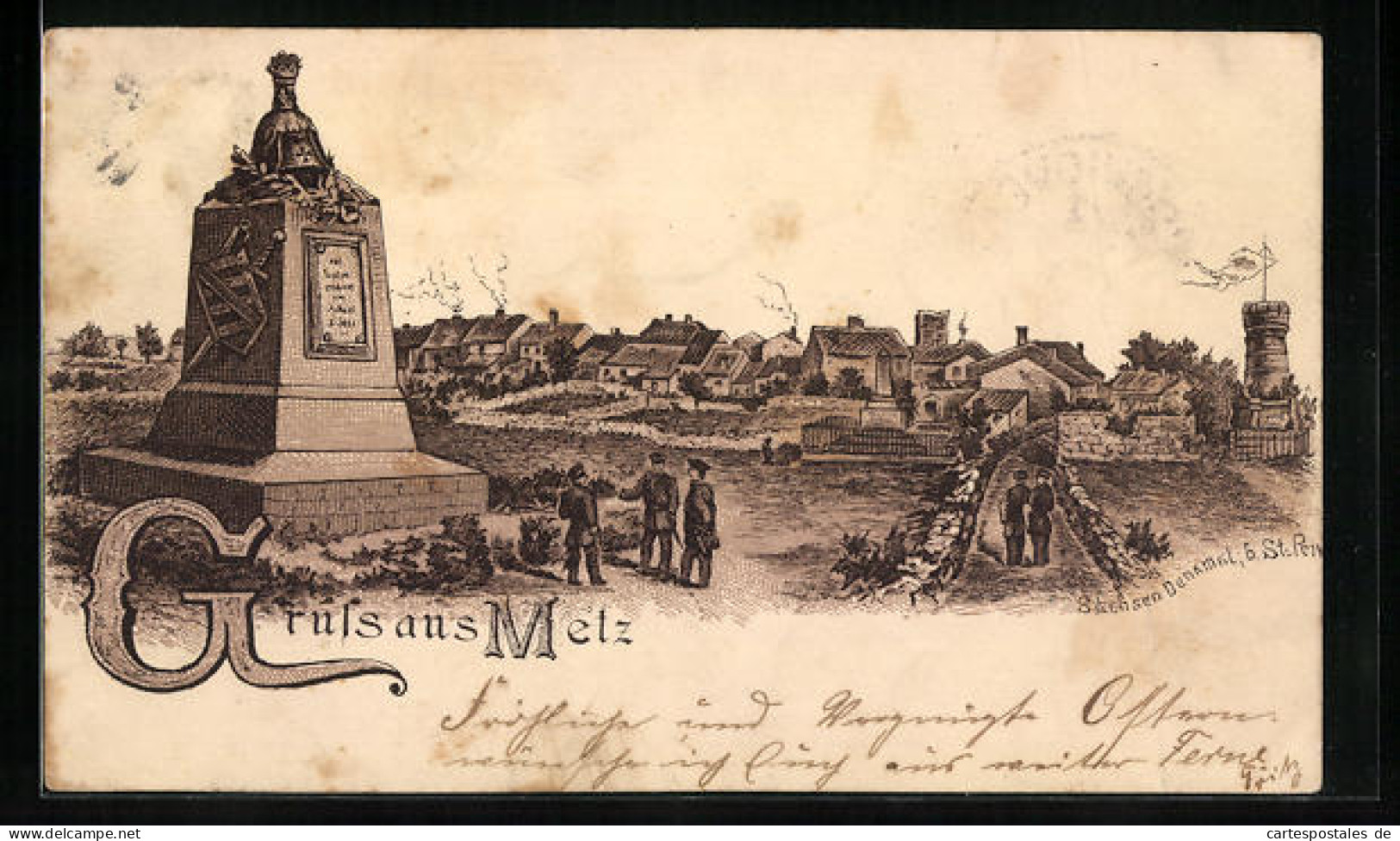 Lithographie Anciennes Metz, 1894, Sachsen Monument  - Metz