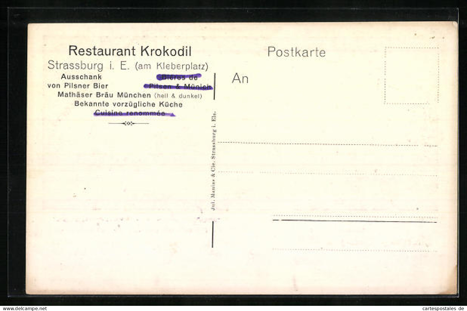 CPA Strassburg I. Els., Krokodil Restaurant Am Kleberplatz, Grisons Gemälde  - Other & Unclassified