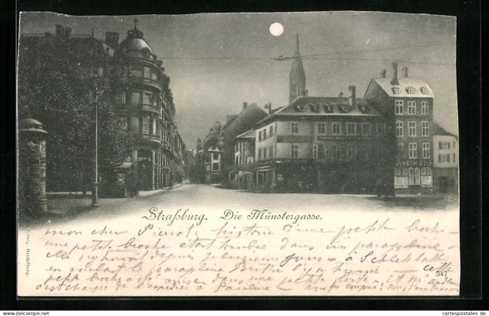 CPA Strassburg, Strasse Münstergasse Avec Geschäft Bei Mondschein  - Other & Unclassified