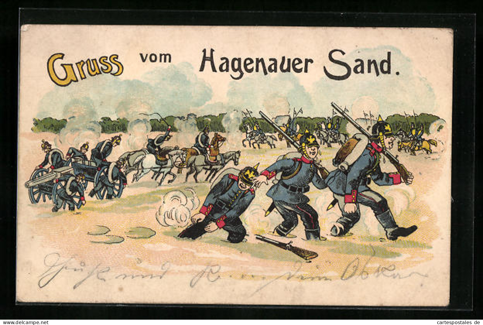 CPA Illustrateur Hagenau, Hagenauer Sand Et Des Soldats Avec Kanone Et Chevauxn  - Other & Unclassified