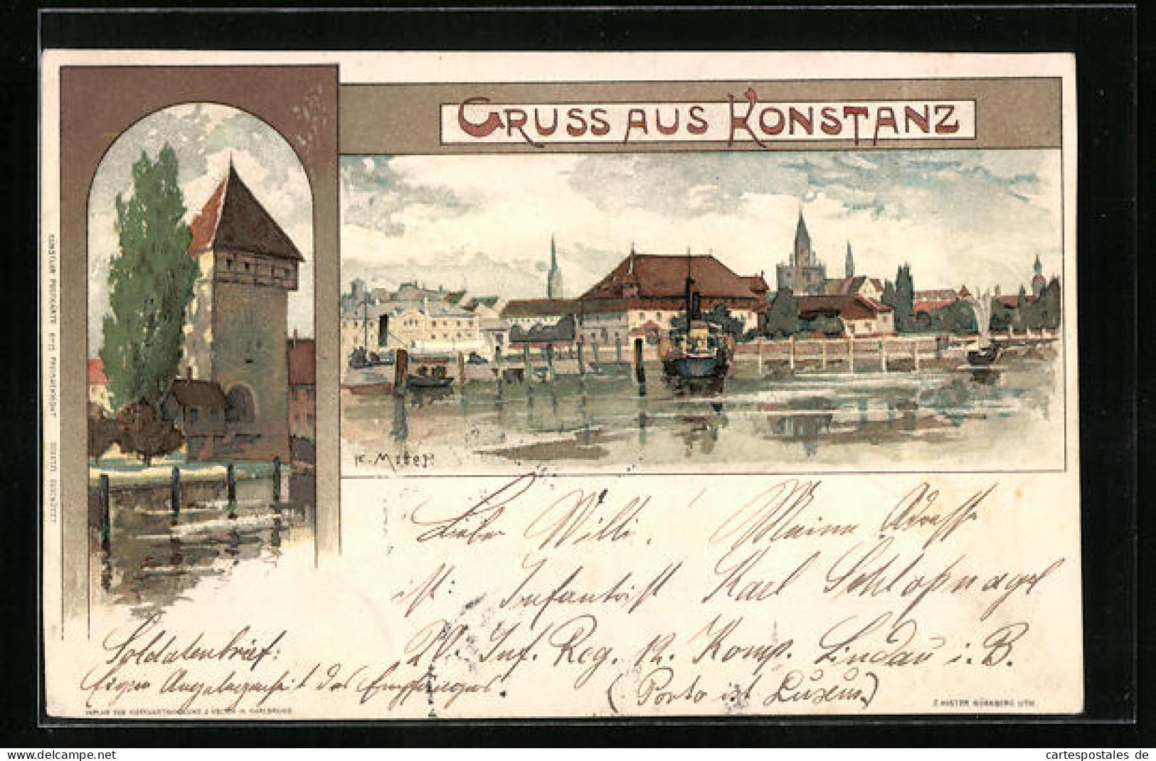 Künstler-AK Karl Mutter: Konstanz / Bodensee, Teilansicht, Turm  - Mutter, K.