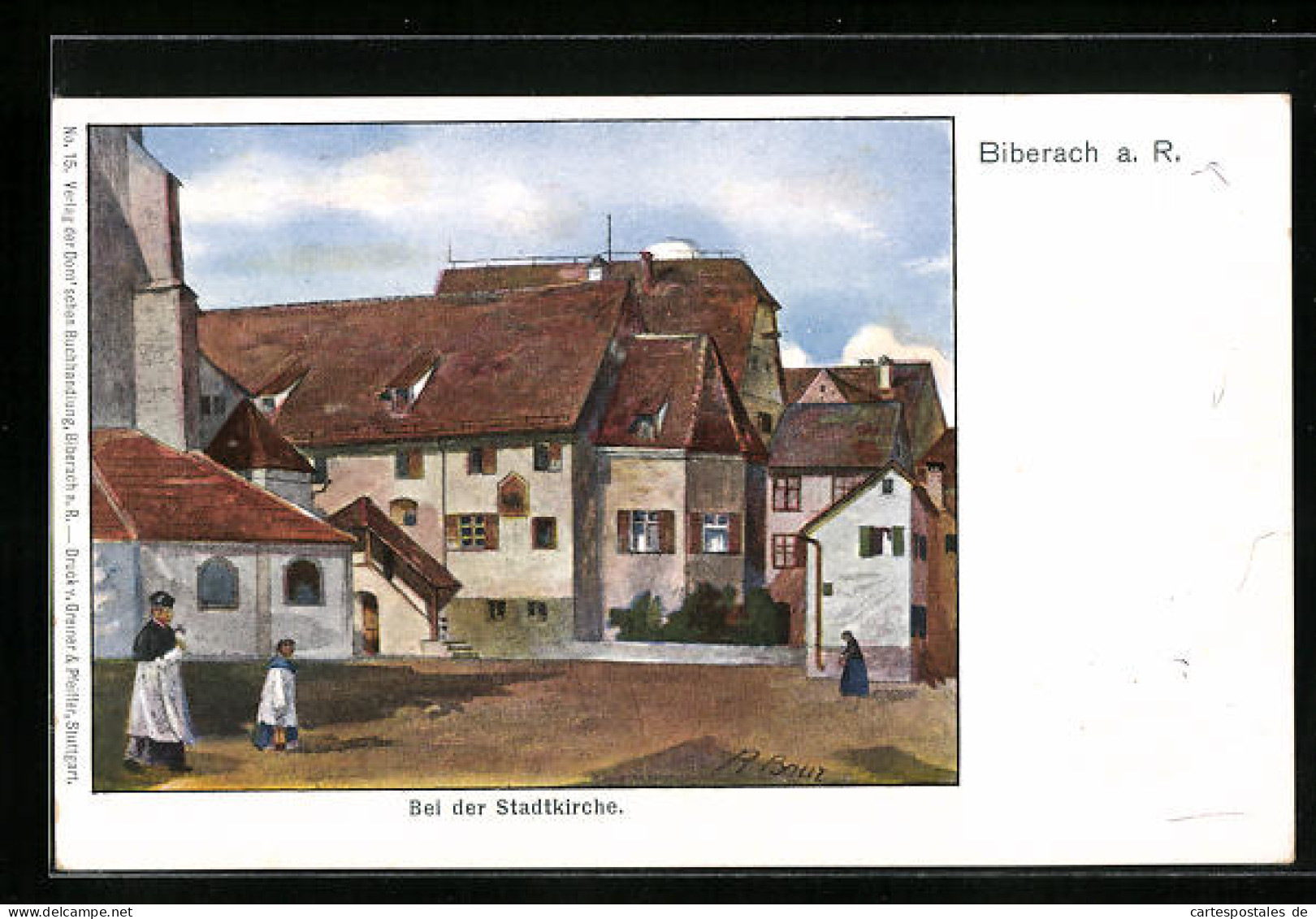 Künstler-AK Biberach A. R., An Der Stadtkirche  - Biberach