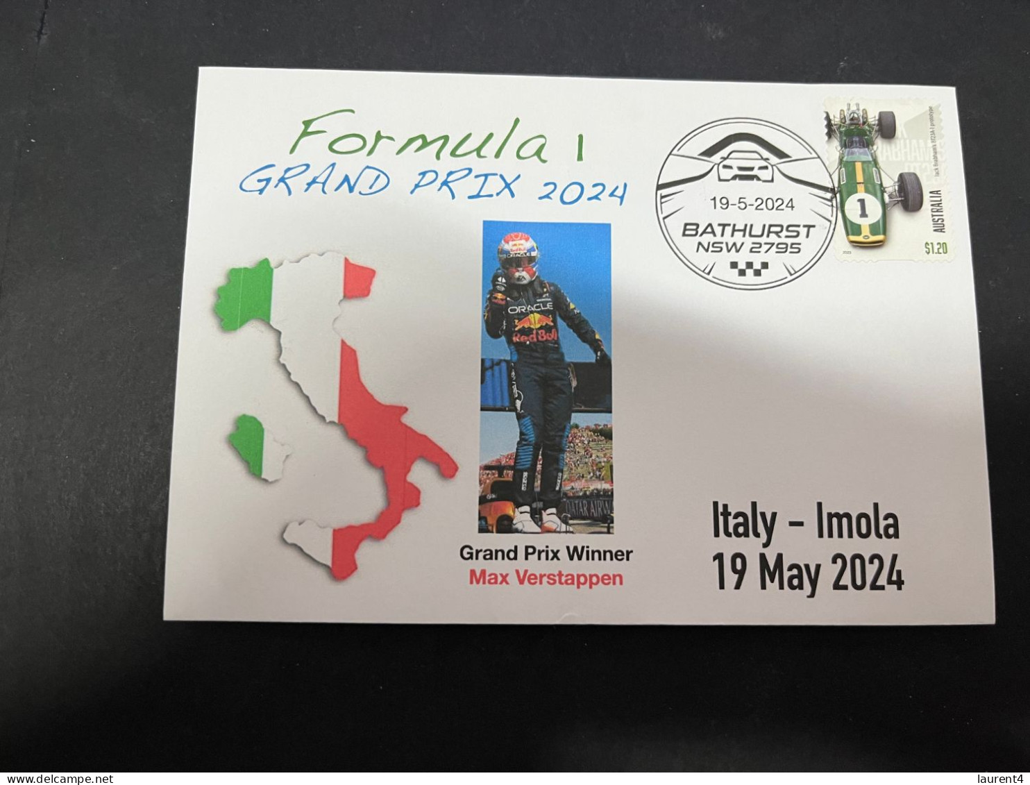 20-5-2024 (2 Z 42) Formula One - 2024 - Italy Imola Grand Prix - Winner Max Verstappen (19 May 2024) Formula 1 Stamp - Cars