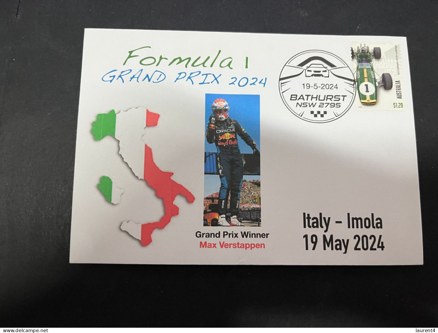 20-5-2024 (2 Z 42) Formula One - 2024 - Italy Imola Grand Prix - Winner Max Verstappen (19 May 2024) Formula 1 Stamp - Automobile