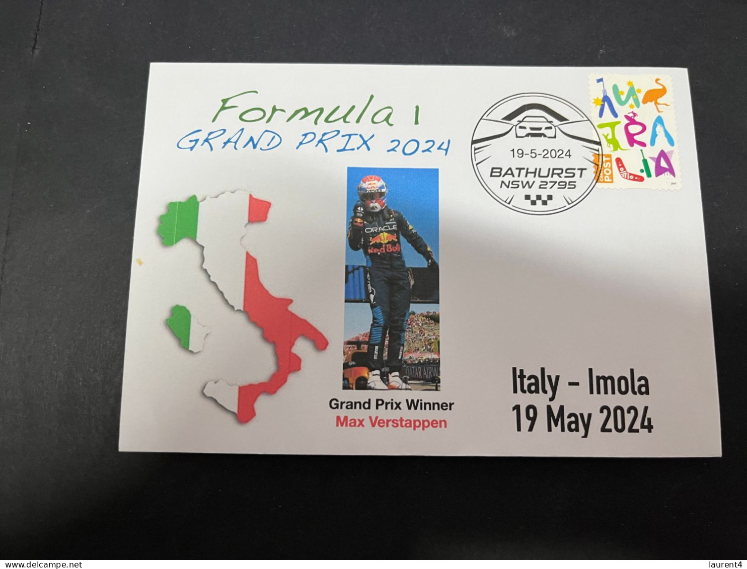 20-5-2024 (2 Z 42) Formula One - 2024 - Italy Imola Grand Prix - Winner Max Verstappen (19 May 2024) OZ Stamp - Automobile