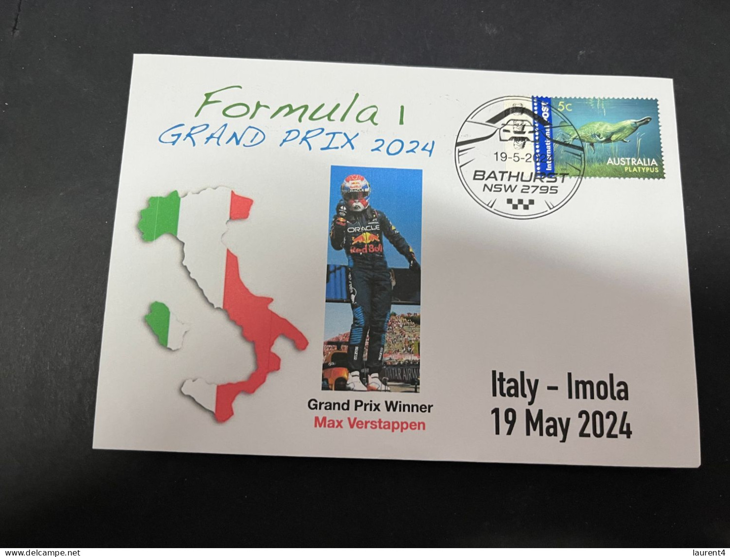 20-5-2024 (2 Z 42) Formula One - 2024 - Italy Imola Grand Prix - Winner Max Verstappen (19 May 2024) Platypus Stamp - Automobile