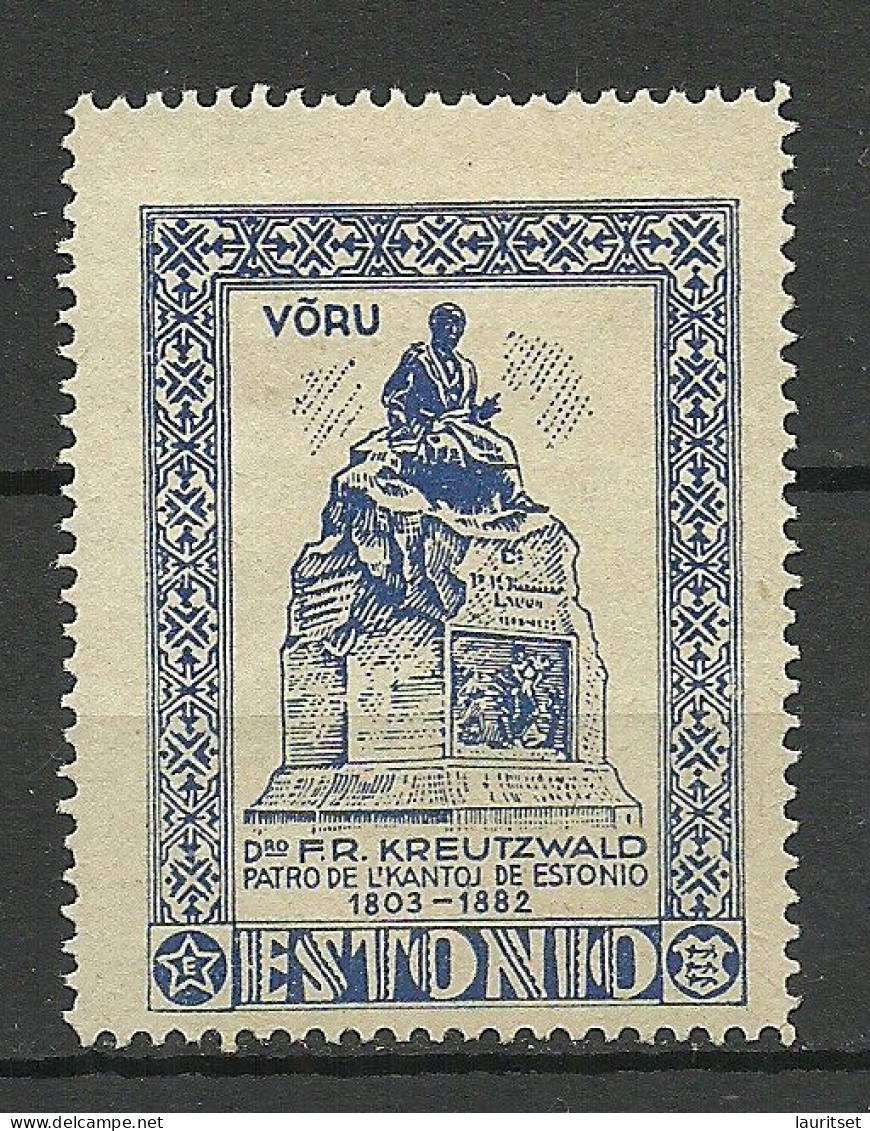 ESTONIA Estland 1930ies ESPERANTO Vignette Poster Stamp (*) Võru Fr. R. Kreuzwald Statue Mint No Gum - Esperanto