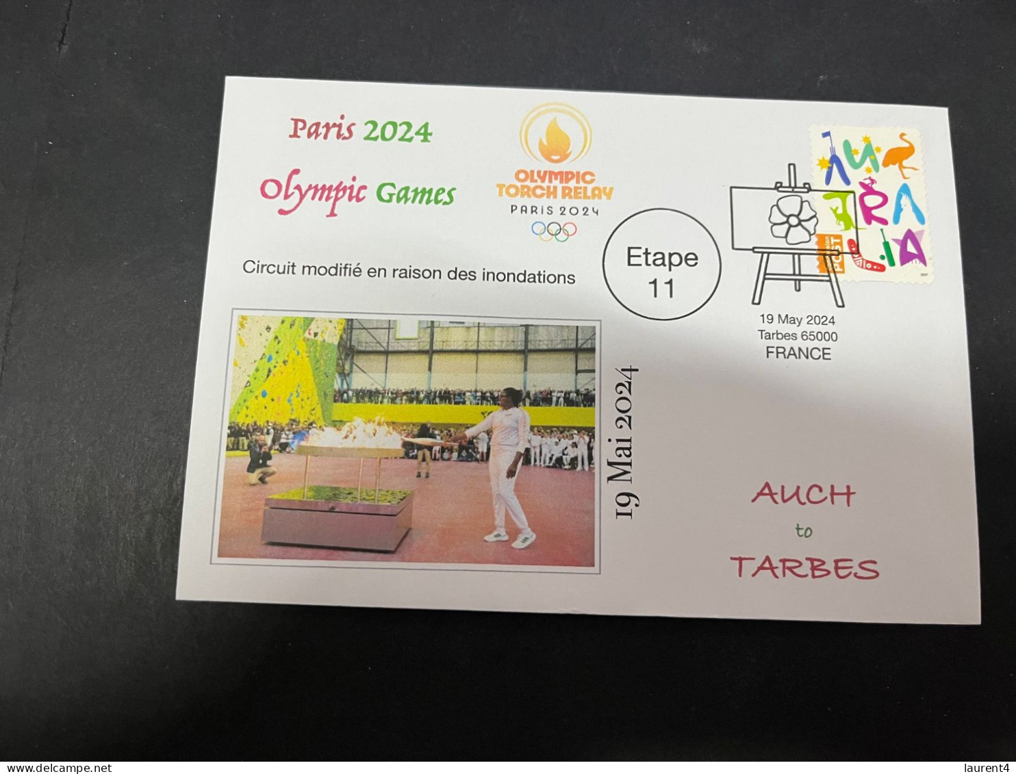 20-5-2024 (5 Z 37) Paris Olympic Games 2024 - Torch Relay (Etape 11) In Tarbes (19-5-2024) With OZ Stamp - Summer 2024: Paris