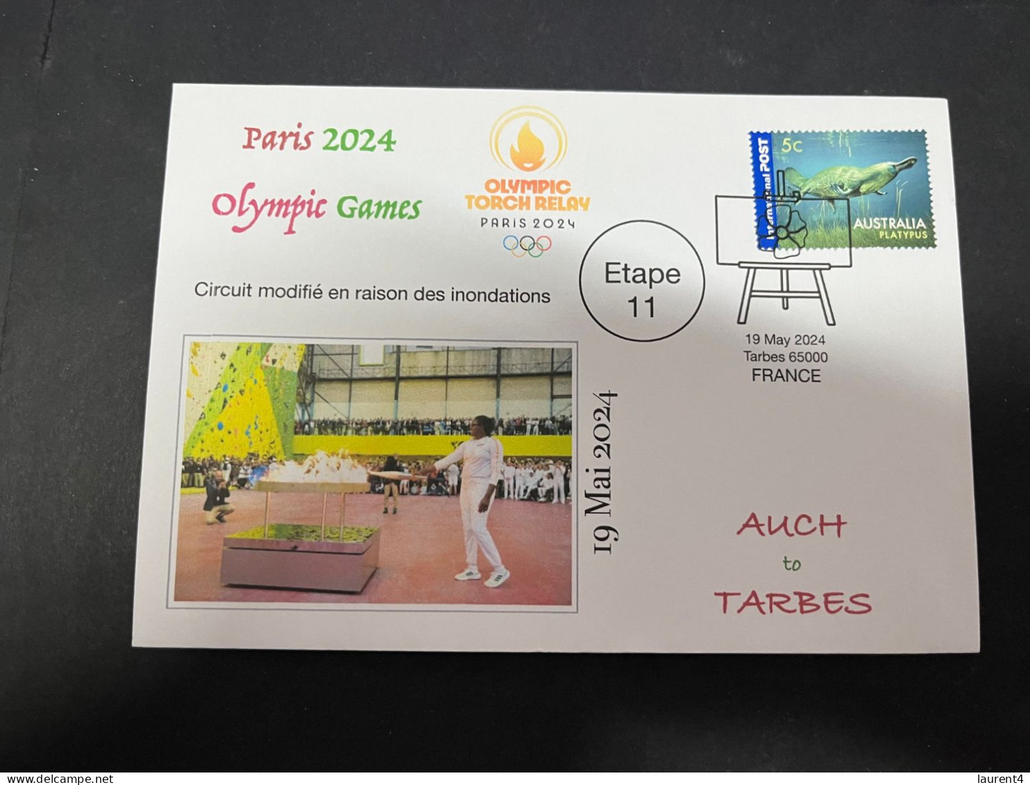 20-5-2024 (5 Z 37) Paris Olympic Games 2024 - Torch Relay (Etape 11) In Tarbes (19-5-2024) With OZ Stamp - Summer 2024: Paris