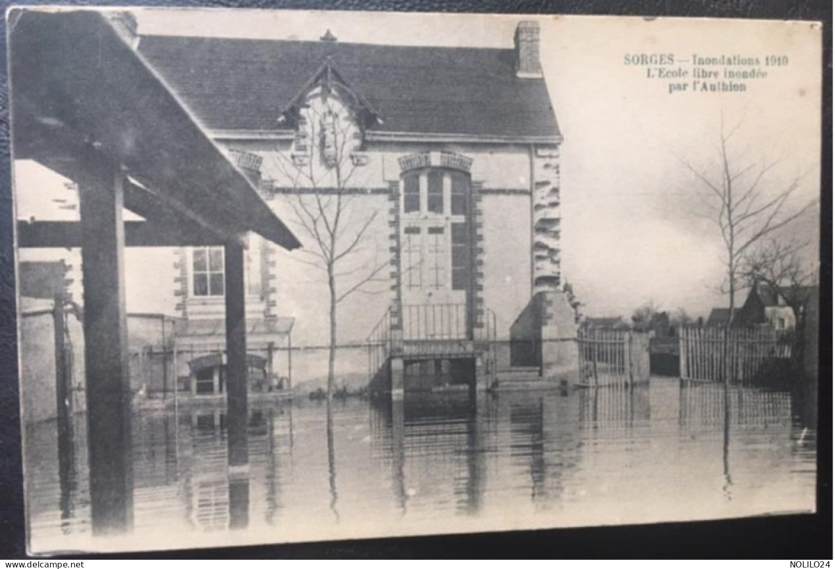 Cpa 24 Dordogne, SORGES, Inondations De 1910, L'Ecole Libre Inondée Par L'Authion - Autres & Non Classés