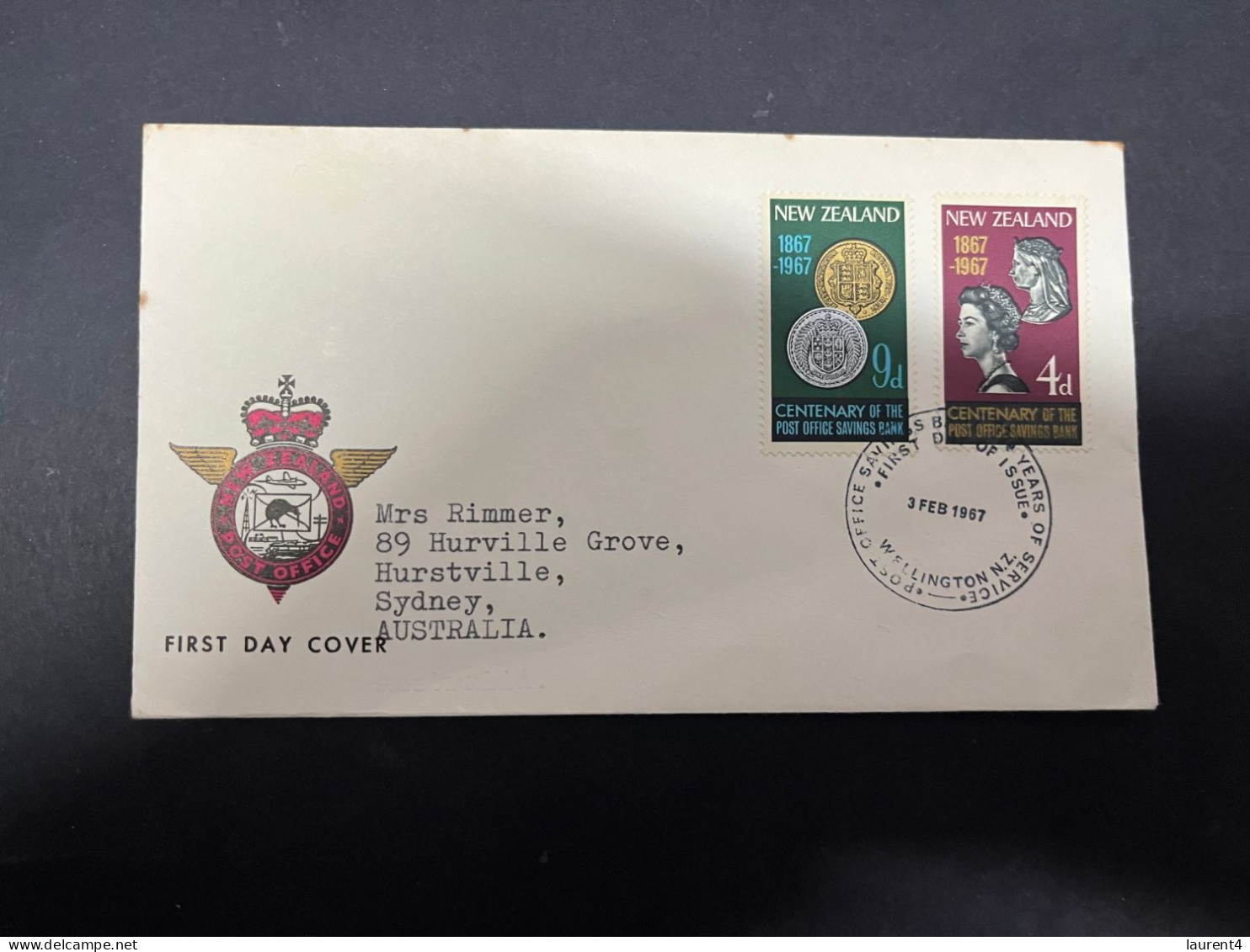 20-5-2024 (5 Z 39) New Zealand FDC - (posted To Australia) 1967 - Post Office Saving Stamps Centenary - FDC