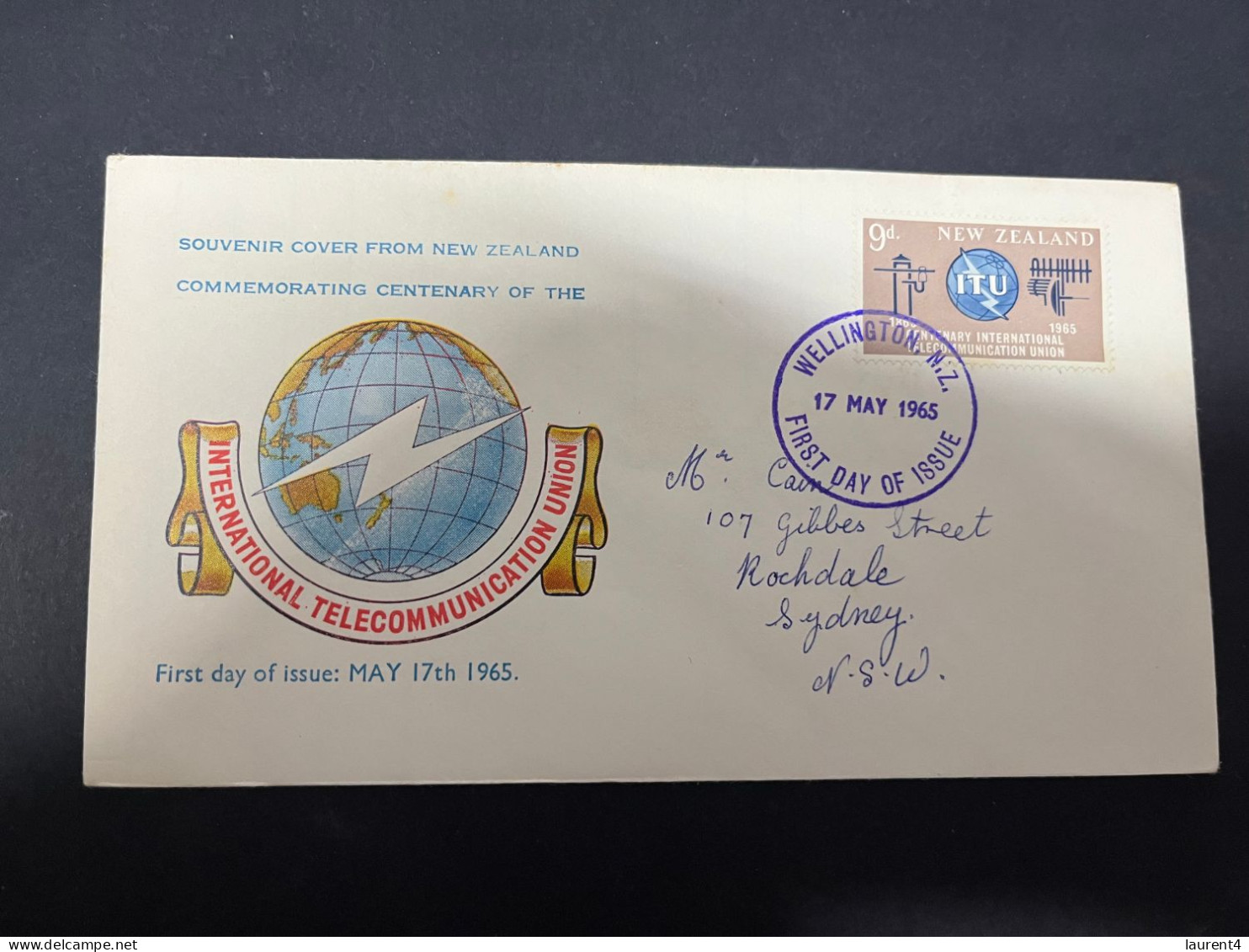 20-5-2024 (5 Z 39) New Zealand FDC - (posted To Australia) 1965 - Telecommunicaton Union Centenary - FDC