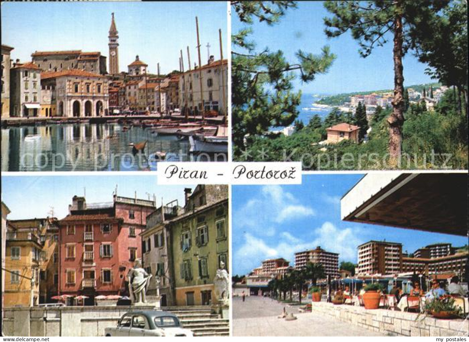 72523475 Piran Teilansichten Hafen Altstadt Restaurant Terrasse Pinienwald Piran - Slowenien