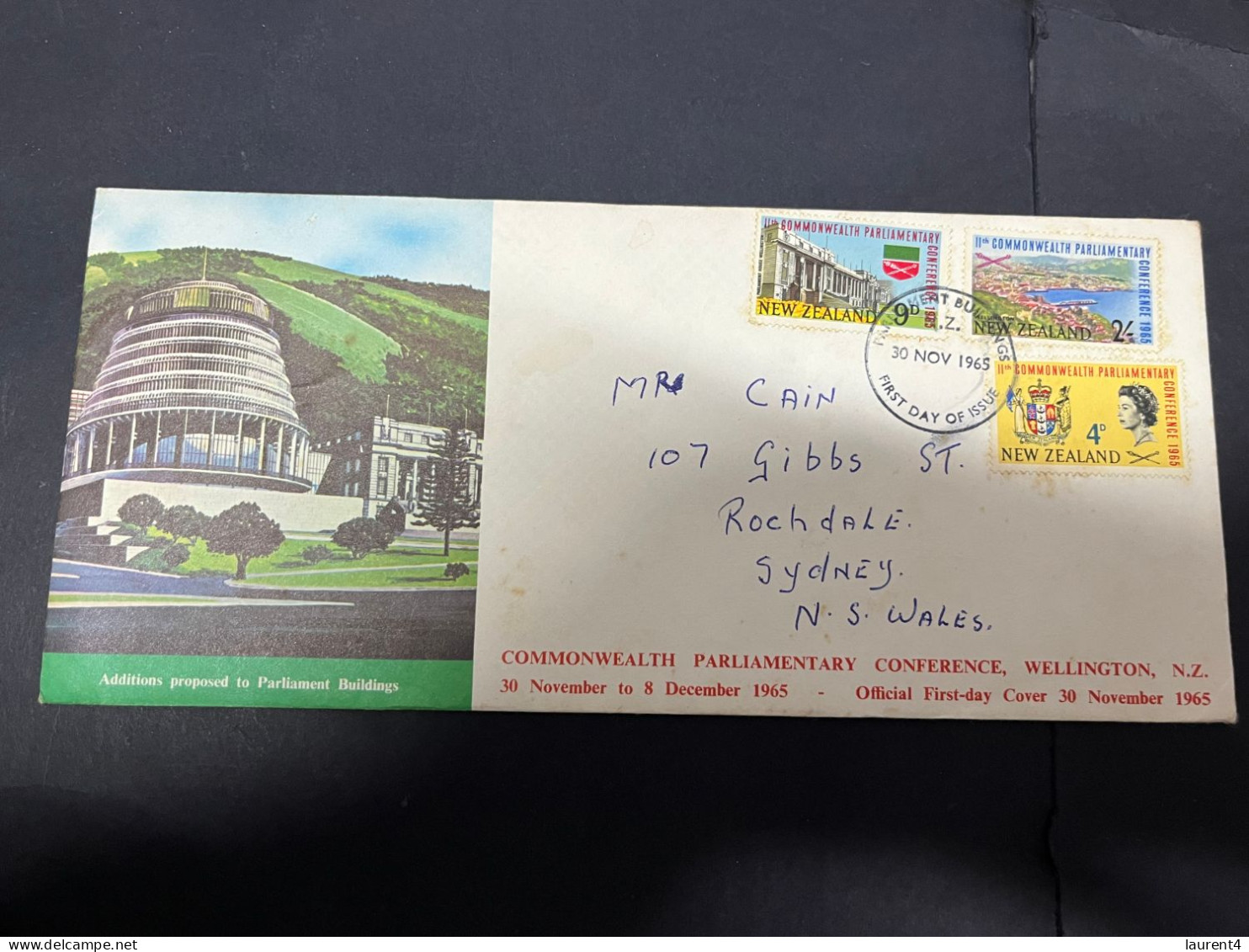 20-5-2024 (5 Z 39) New Zealand - (posted To Australia) 1965 - Additional Proposed To Parliament Building (beehive!)) - FDC