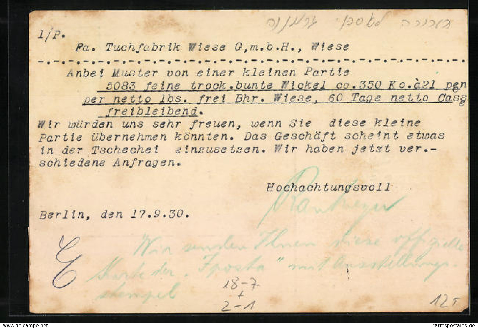 AK Berlin, Internationale Postwertzeichen Ausstellung IPOSTA 1930, Ganzsache  - Briefmarken (Abbildungen)