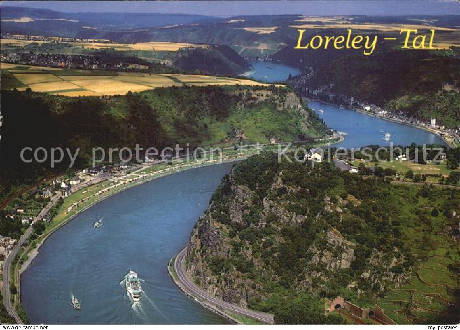 72523230 Loreley Lorelei Fliegeraufnahme Blick Loreley - Loreley