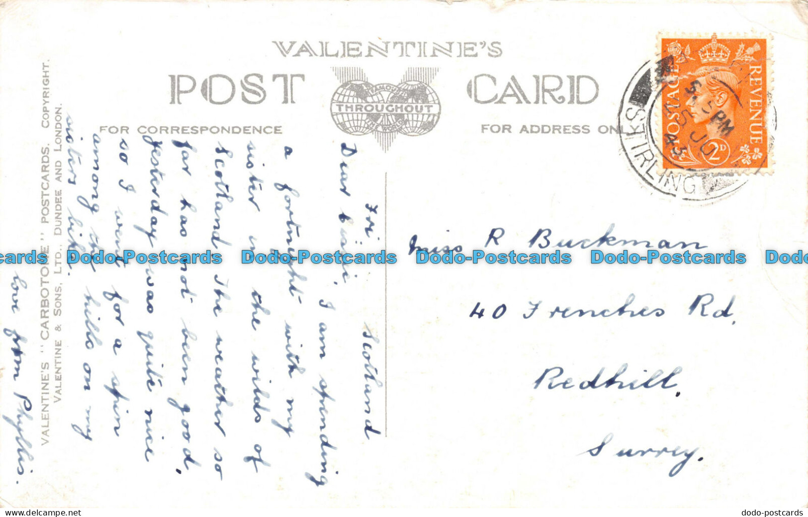 R057798 Aberfoyle. Valentine. Carbotone. No 212936. 1943 - Monde