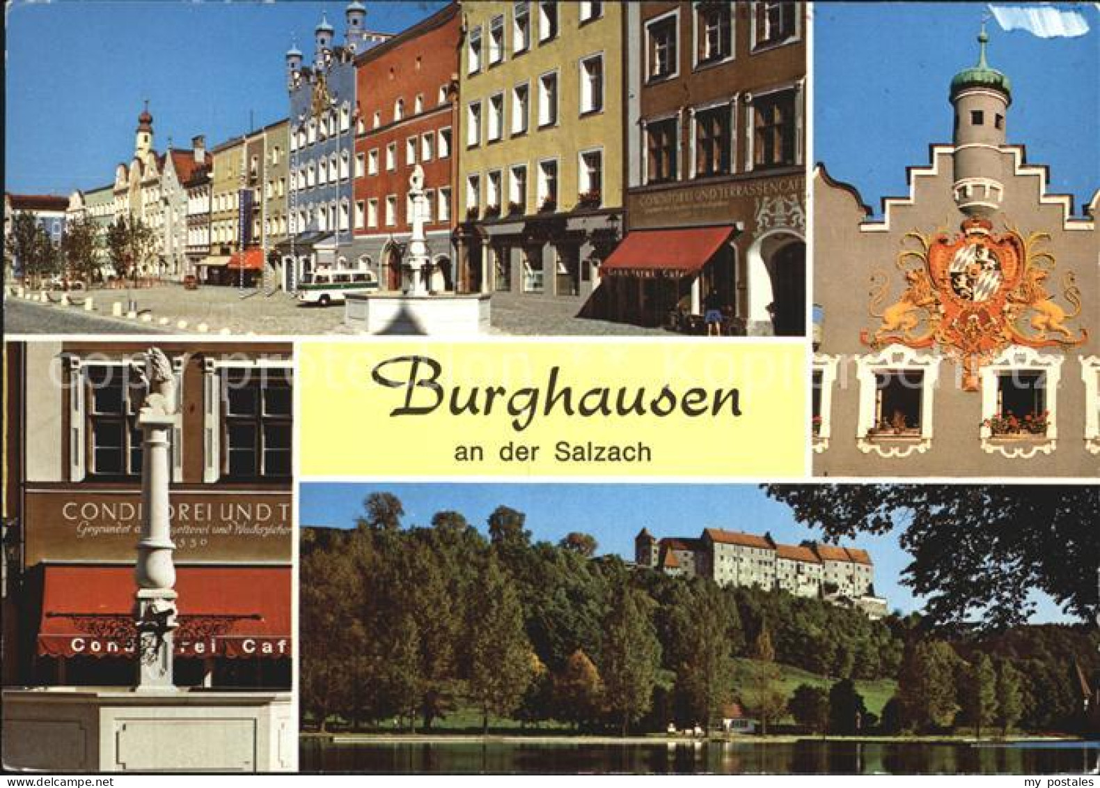 72522688 Burghausen Salzach Strassenpartie Wappen Brunnen Burg Burghausen - Burghausen
