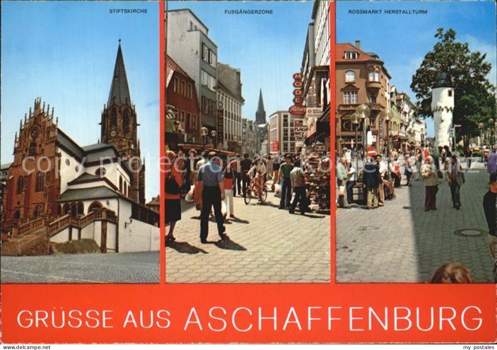 72521923 Aschaffenburg Main Stiftskirche Fussgaengerzone Rossmarkt Herstallturm  - Aschaffenburg