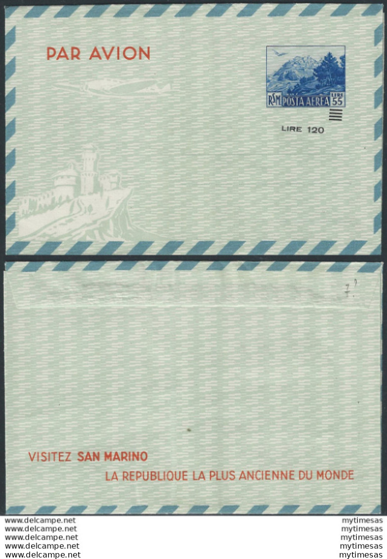1951 San Marino Aerogramma Monte Titano L.120 Su L.55 MNH Filagrano A7 Var. - Sonstige & Ohne Zuordnung