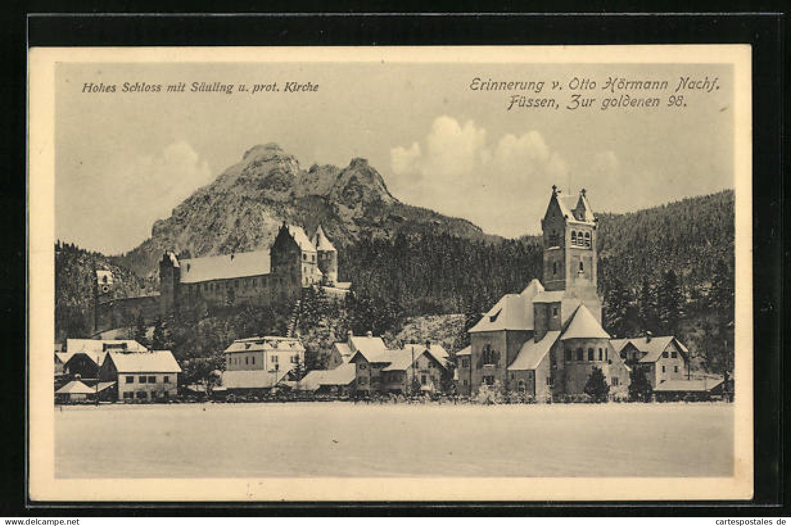 AK Füssen, Hohes Schloss Mit Säuling Und Prot. Kirche  - Fuessen