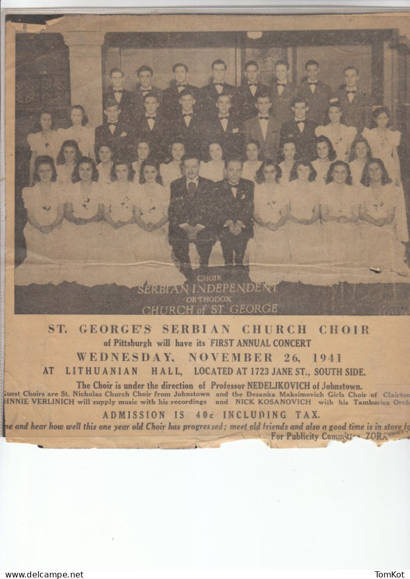 Pittsburg, USA Serbian St. George's Choir November 1941. - Posters