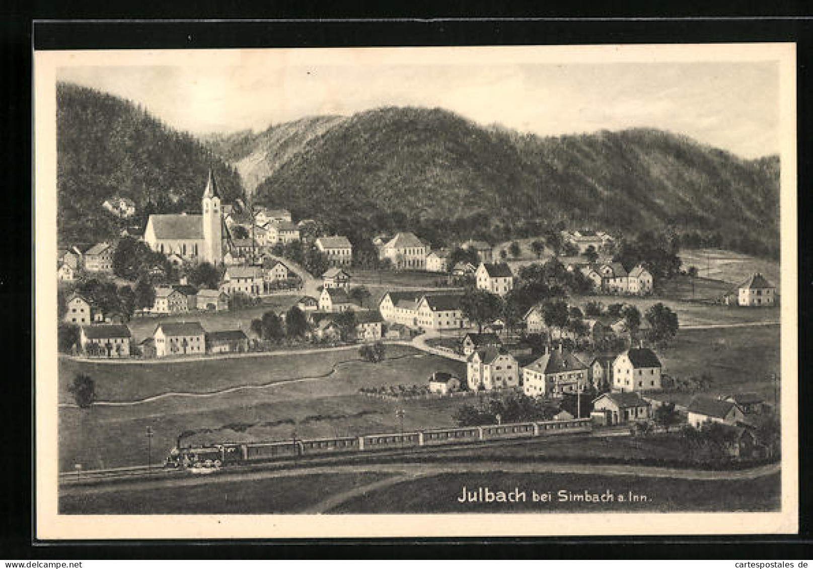 AK Julbach / Simbach A. Inn, Gesamtansicht Mit Kirche Und Dampflok  - Simbach