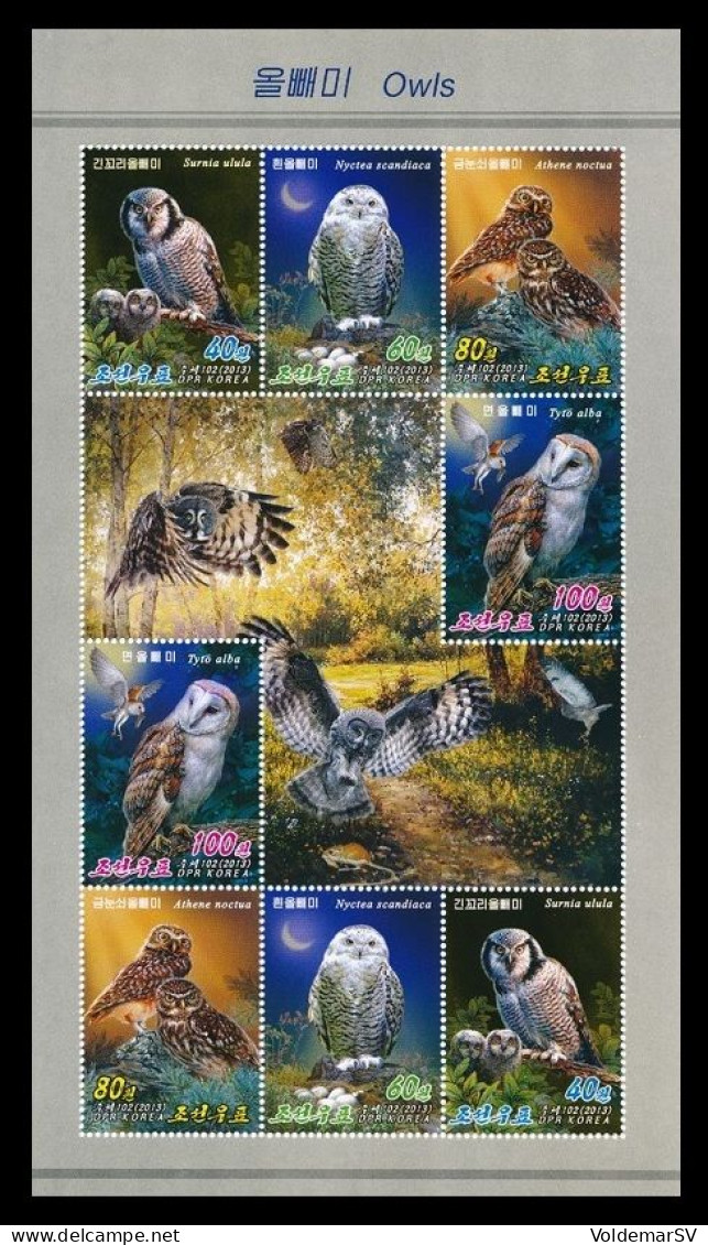 North Korea 2013 Mih. 5992/95 Fauna. Birds. Owls (M/S) MNH ** - Korea, North