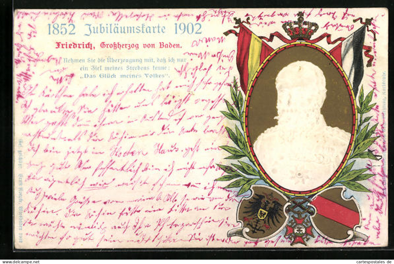 AK Portrait Des Grossherzogs Friedrich Von Baden, Wappen, 50-järiges Jubiläum  - Koninklijke Families